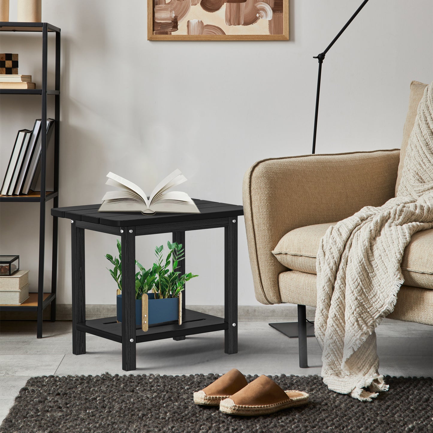 Plawdlik 2-Tier HDPE Outdoor Side Table - Patio Coffee Table
