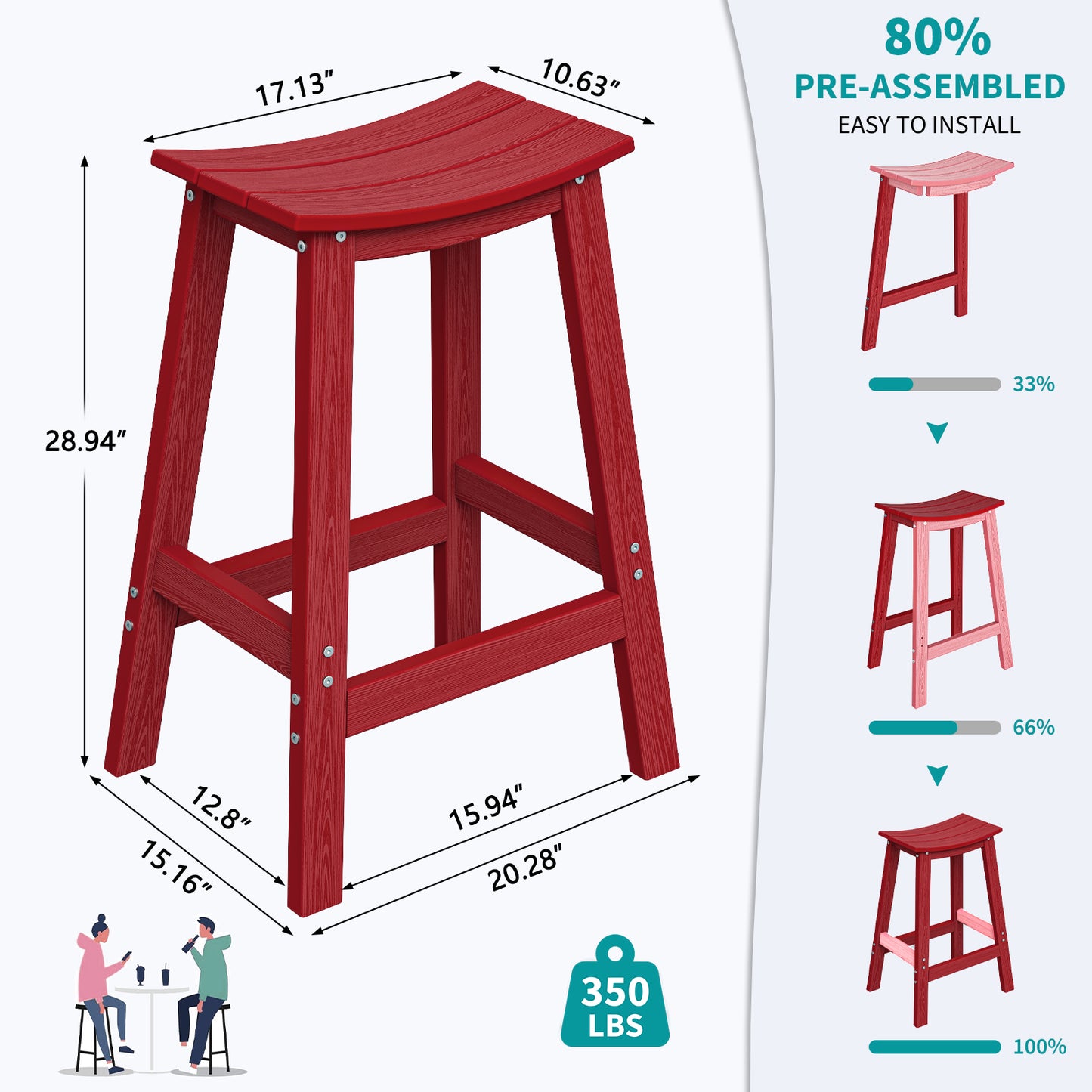 3-Piece HDPE Outdoor Bar Set – Square Patio Table & 2 Bar Stools, All-Weather Furniture for Balcony, Garden, or Poolside