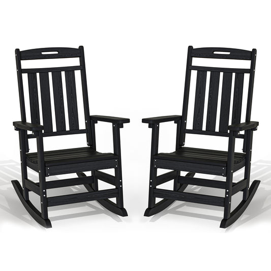 Set of 2 Outdoor Rocking Chairs - Heavy-Duty HDPE Porch Rockers - All-Weather, Comfortable High-Back Design for Lawn, Garden, and Patio