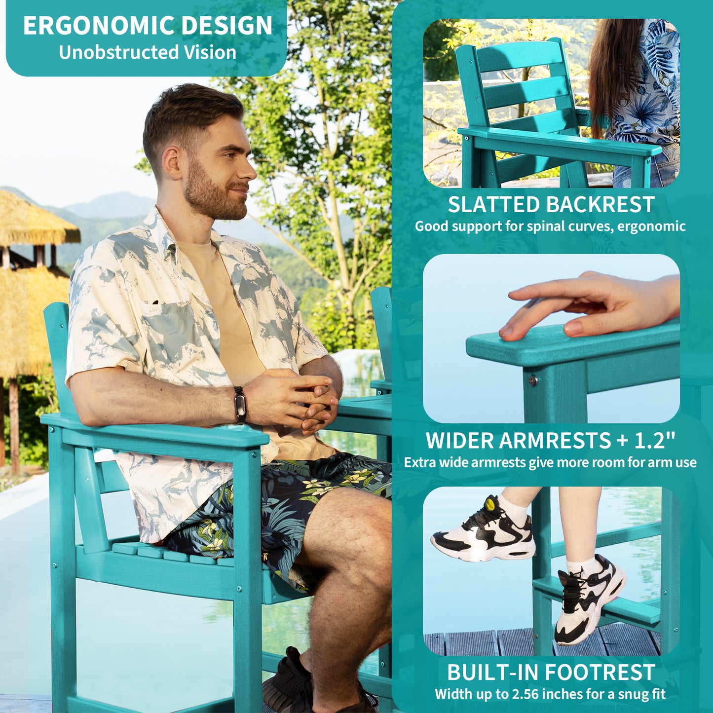 Plawdlik Set of 2 Tall Adirondack Bar Chairs - All Weather HDPE Patio Seating with Footrest