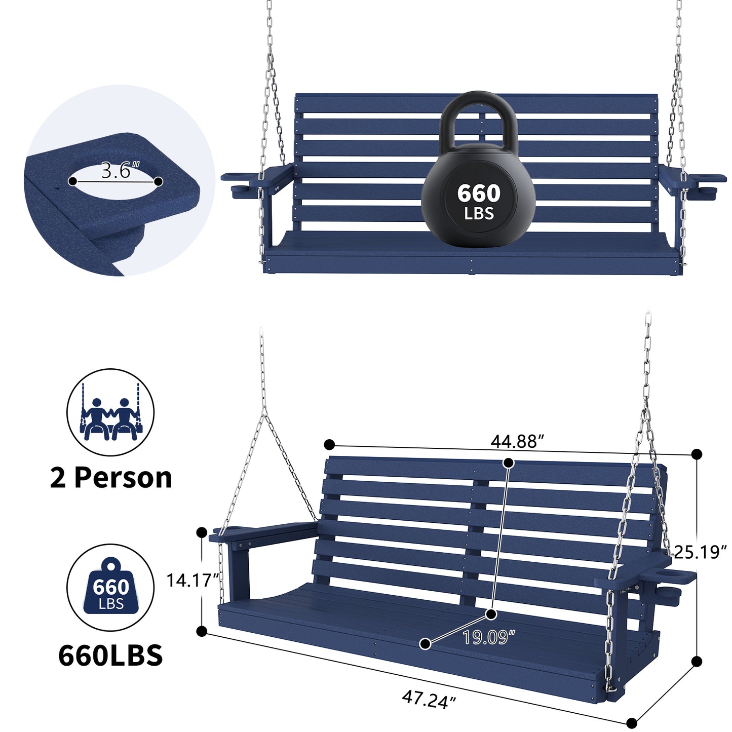 All-Weather HDPE Porch Swing – Durable Outdoor Hanging Bench with Stainless Steel Chains