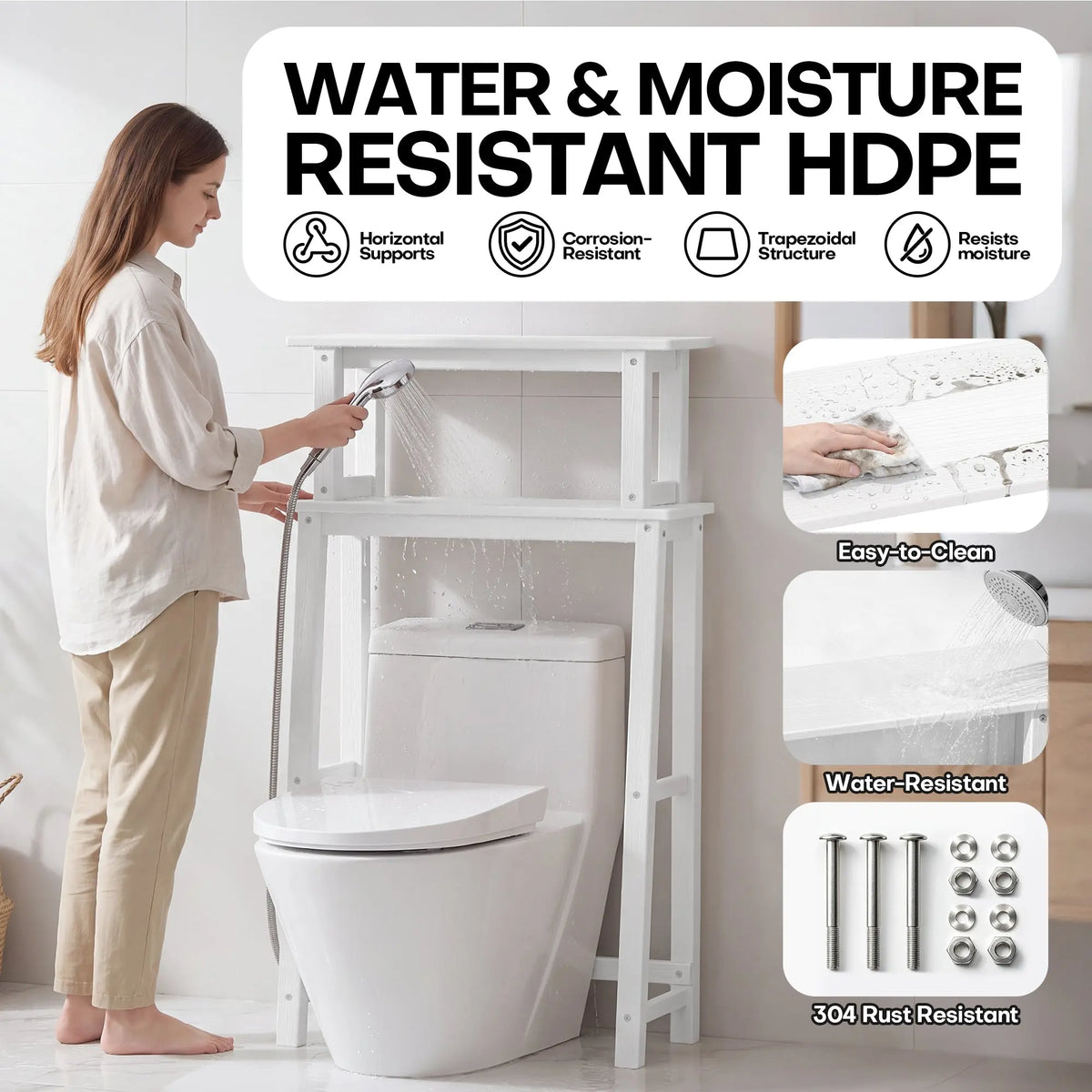Plawdlik 2-Tier Over The Toilet Storage Shelf, HDPE Bathroom Organizer Rack, White