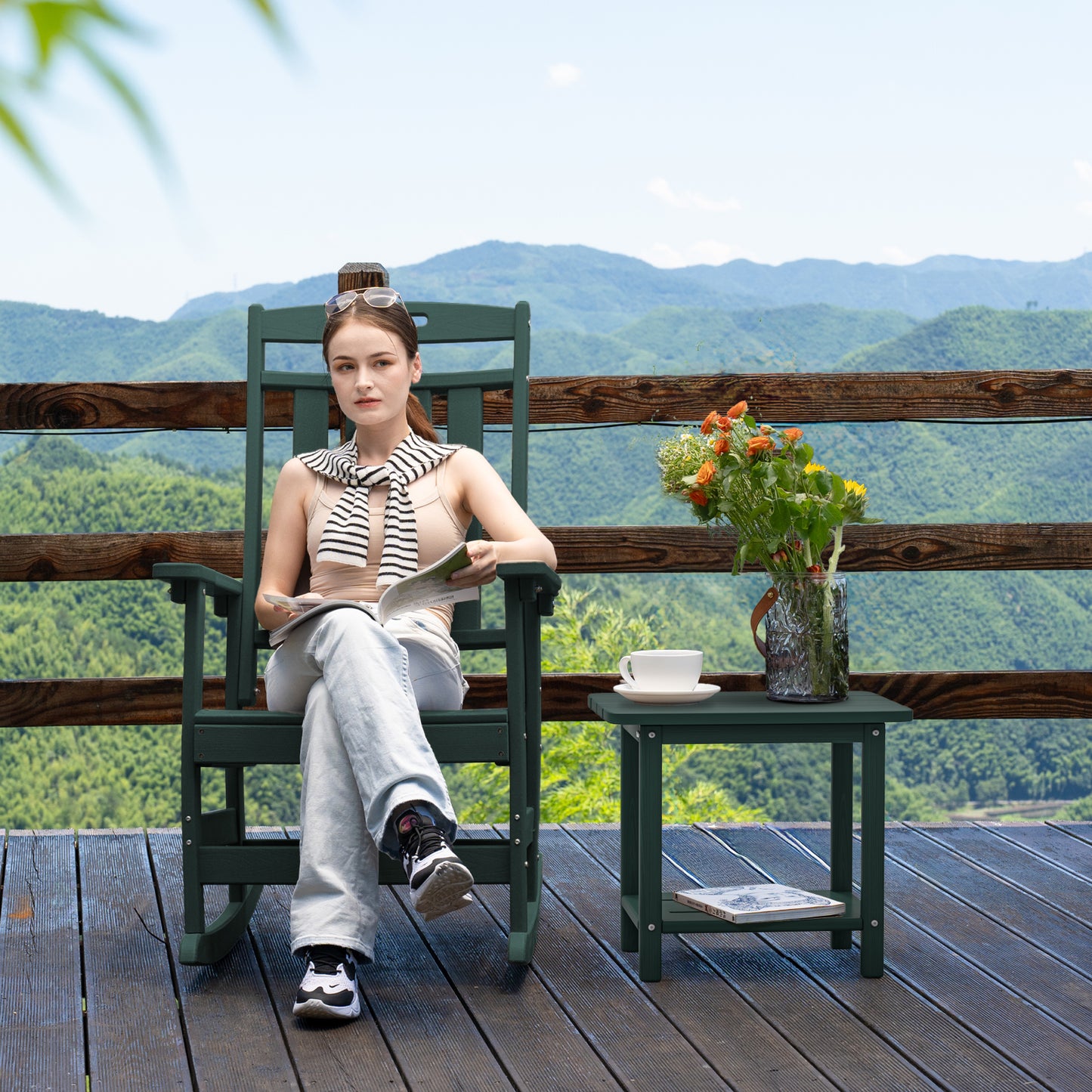 Plawdlik 2-Tier HDPE Outdoor Side Table - Patio Coffee Table