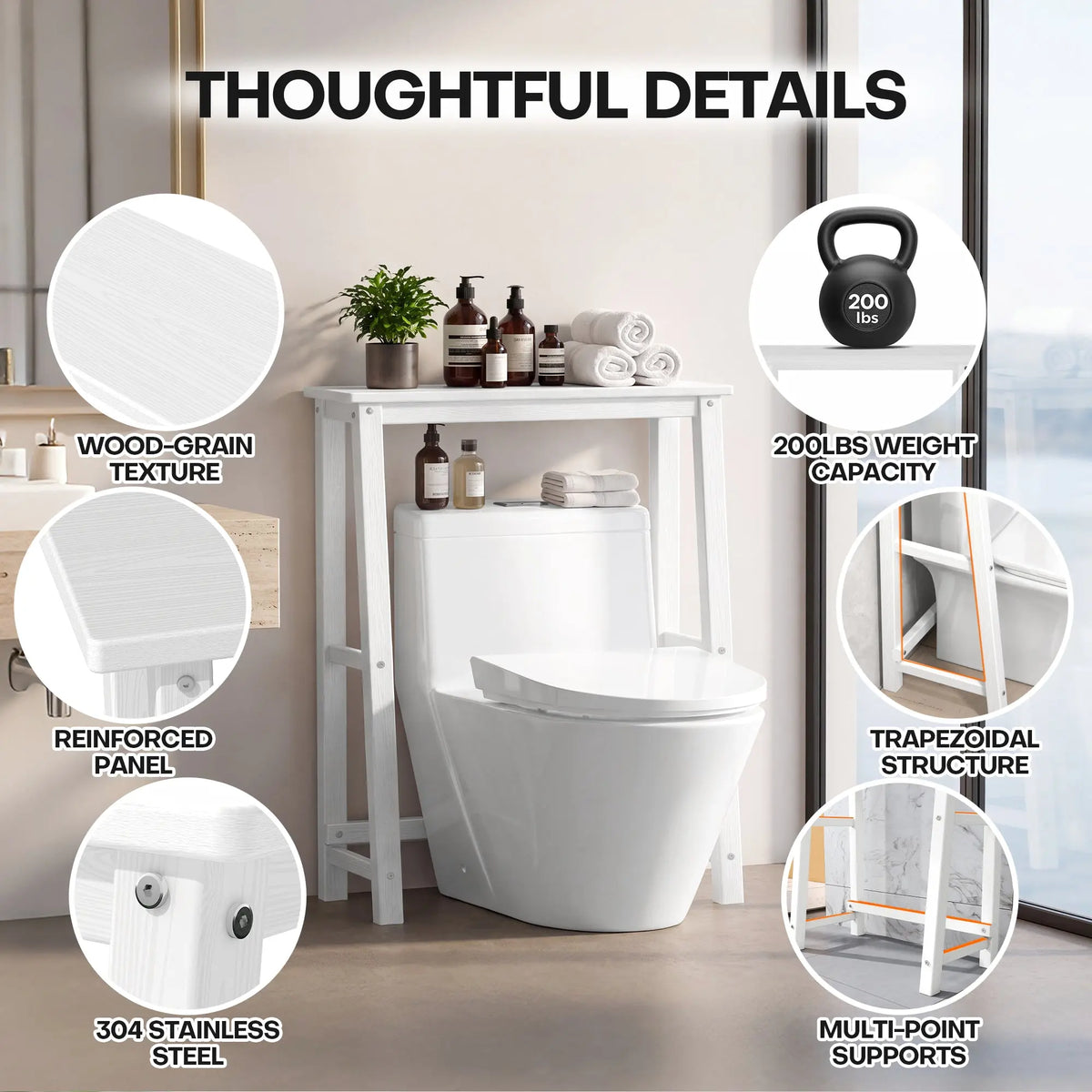 Plawdlik 1-Tier Over The Toilet Storage Shelf, HDPE Bathroom Organizer Rack, White