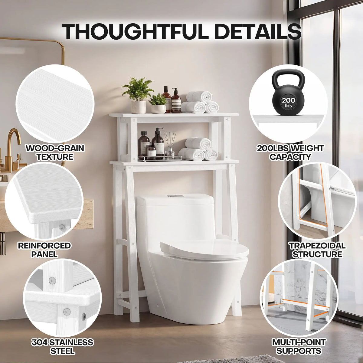 Plawdlik 2-Tier Over The Toilet Storage Shelf, HDPE Bathroom Organizer Rack, White