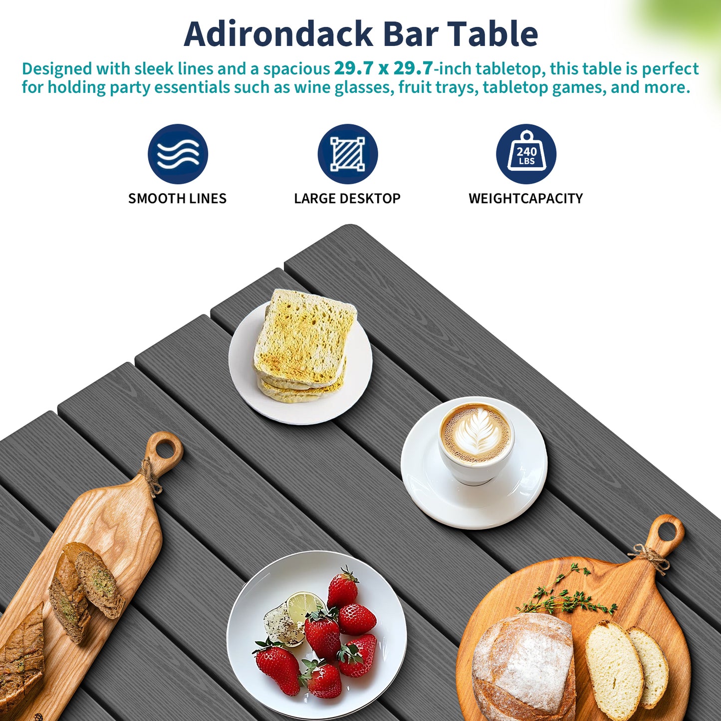 Plawdlik 42 Inch Outdoor Bar Table - All Weather HDPE Square Patio Pub Table with Footrest - Indoor and Outdoor Use