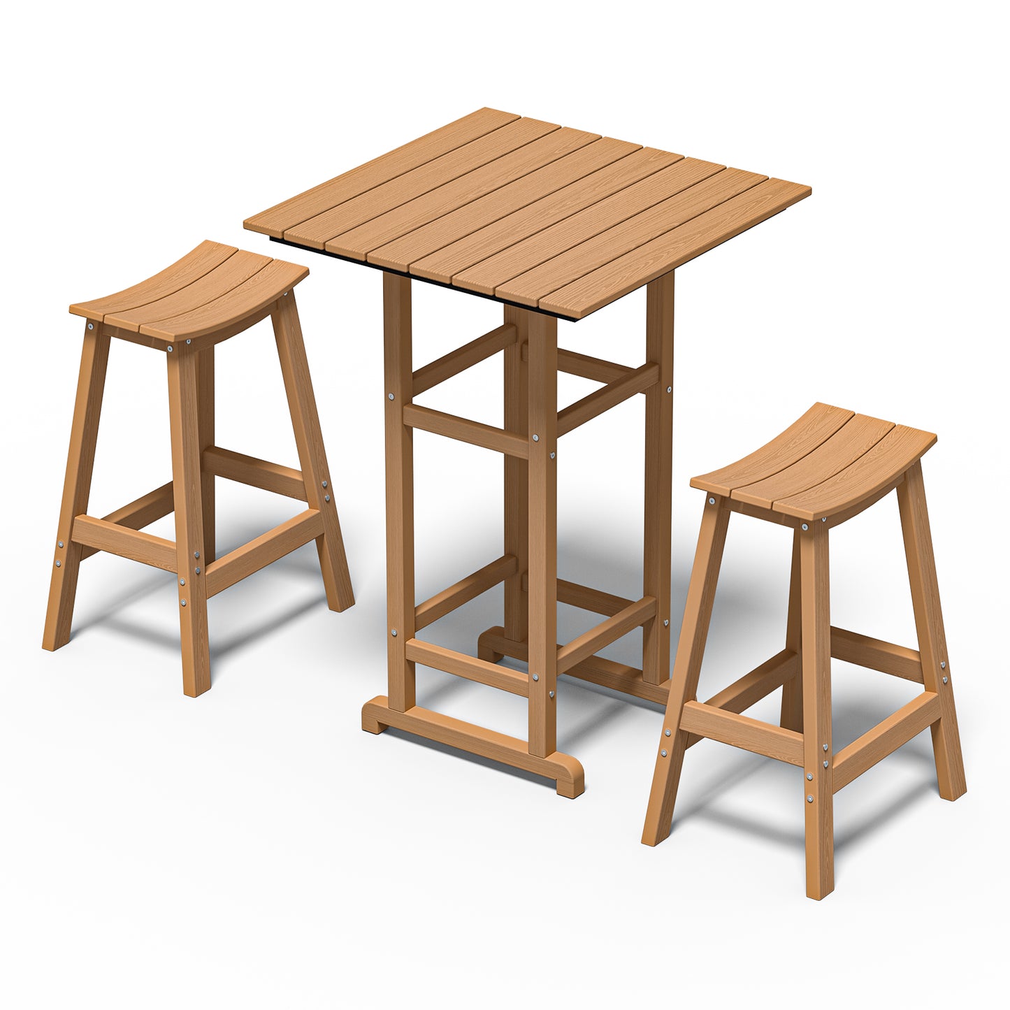 3-Piece HDPE Outdoor Bar Set – Square Patio Table & 2 Bar Stools, All-Weather Furniture for Balcony, Garden, or Poolside