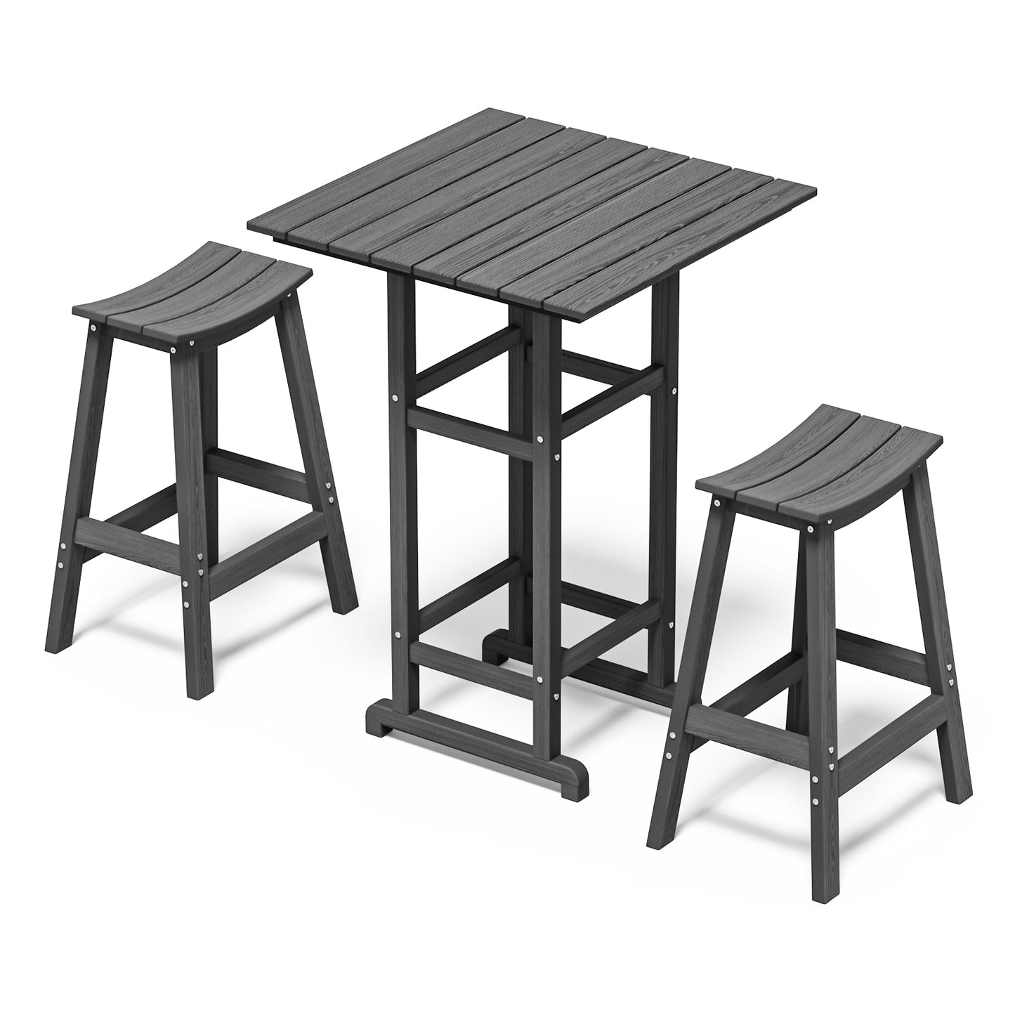 3-Piece HDPE Outdoor Bar Set – Square Patio Table & 2 Bar Stools, All-Weather Furniture for Balcony, Garden, or Poolside