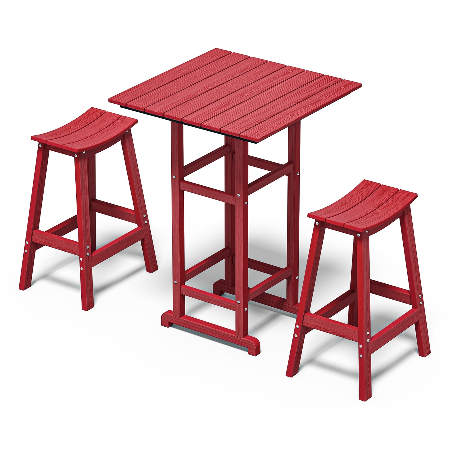 3-Piece HDPE Outdoor Bar Set – Square Patio Table & 2 Bar Stools, All-Weather Furniture for Balcony, Garden, or Poolside