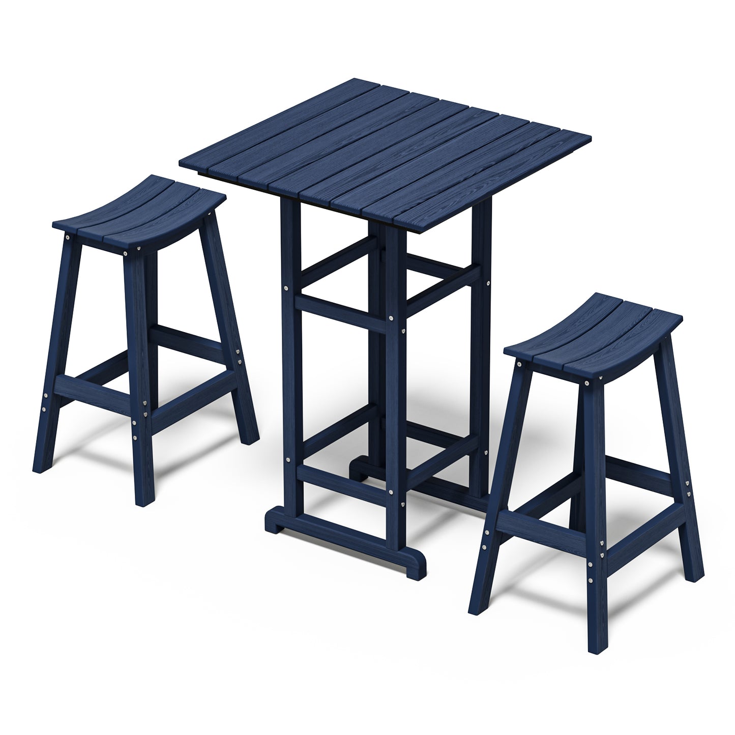 3-Piece HDPE Outdoor Bar Set – Square Patio Table & 2 Bar Stools, All-Weather Furniture for Balcony, Garden, or Poolside