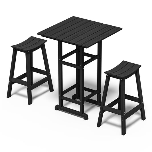 3-Piece HDPE Outdoor Bar Set – Square Patio Table & 2 Bar Stools, All-Weather Furniture for Balcony, Garden, or Poolside