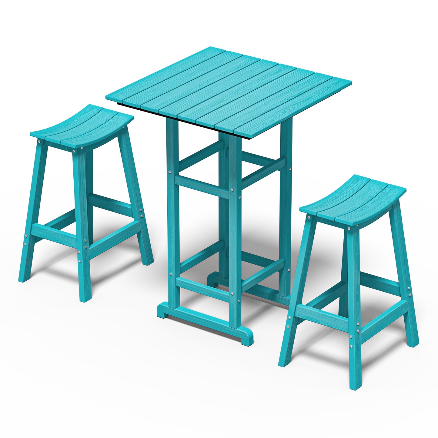 3-Piece HDPE Outdoor Bar Set – Square Patio Table & 2 Bar Stools, All-Weather Furniture for Balcony, Garden, or Poolside