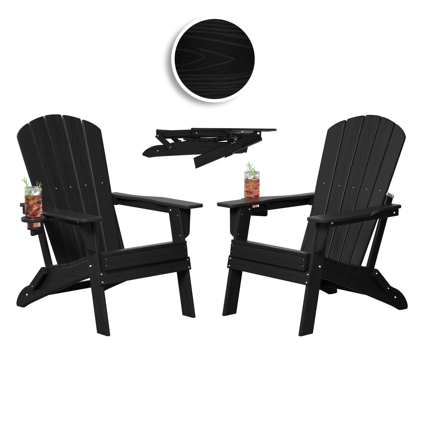 Plawdlik HDPE Folding Adirondack Chair with Cup Holder Shell Back Design Set of 2