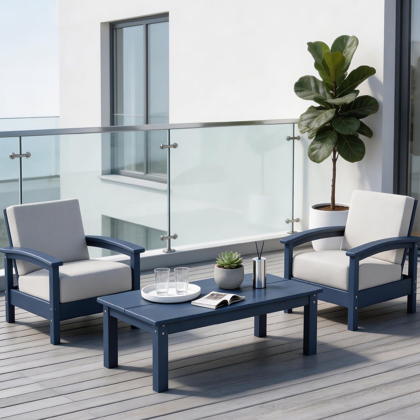 Hdpe All-weather Two Single Sofas & Coffee Table Set – Compact Outdoor Patio Conversation Set Plawdlik Furniture