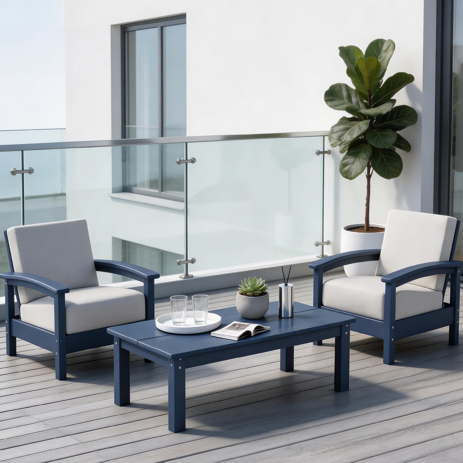 Hdpe All-weather Two Single Sofas & Coffee Table Set – Compact Outdoor Patio Conversation Set Plawdlik Furniture