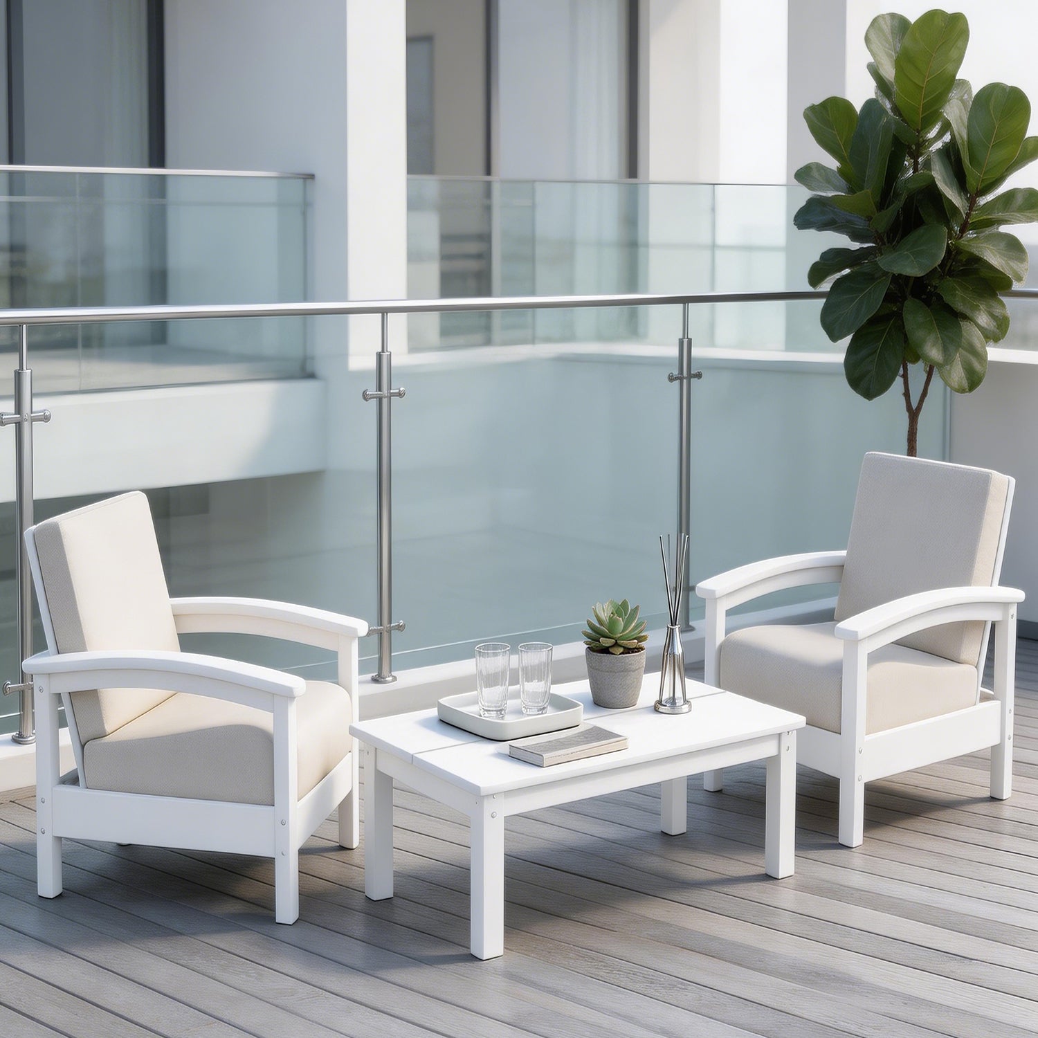 Hdpe All-weather Two Single Sofas & Coffee Table Set – Compact Outdoor Patio Conversation Set Plawdlik Furniture