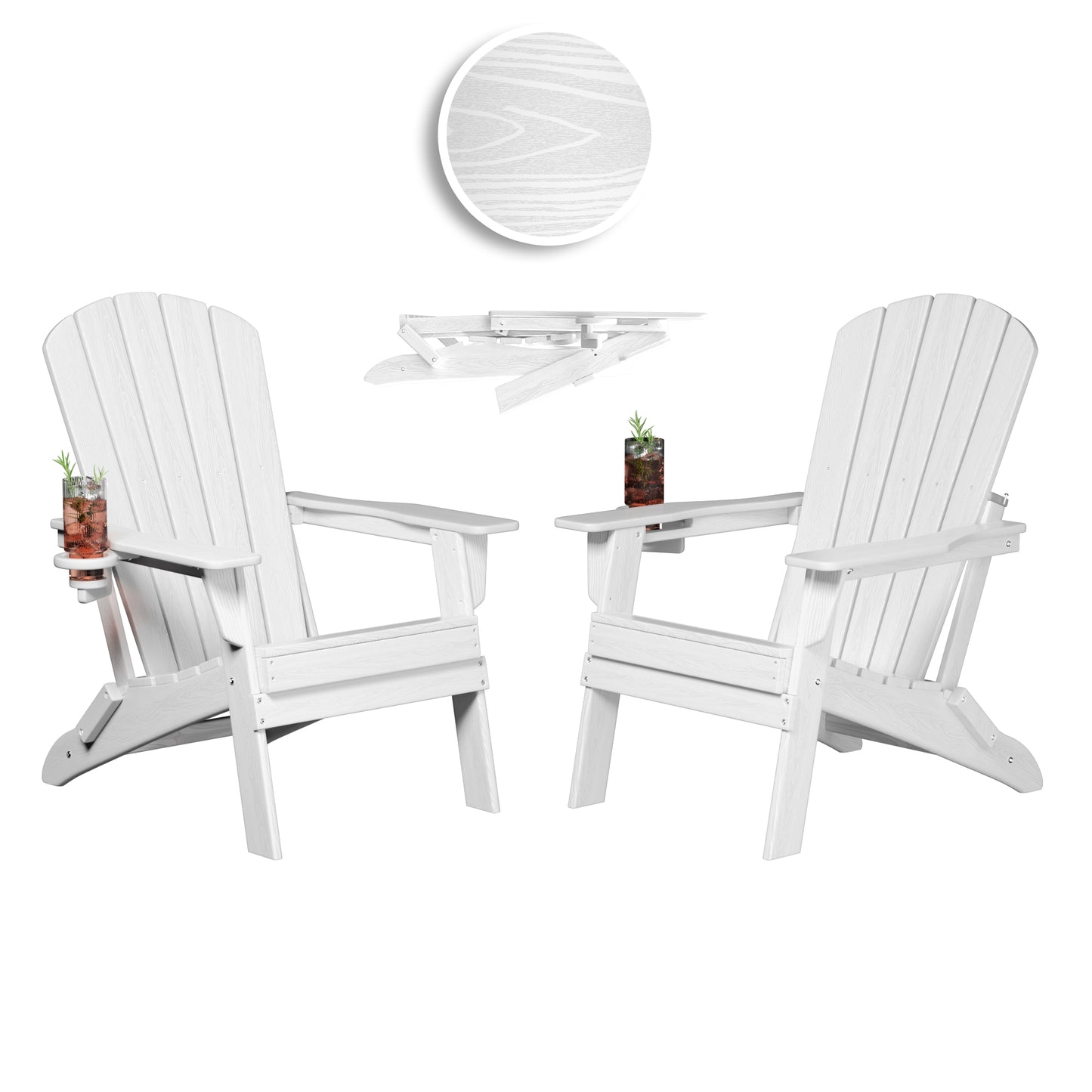 Plawdlik HDPE Folding Adirondack Chair with Cup Holder Shell Back Design Set of 2