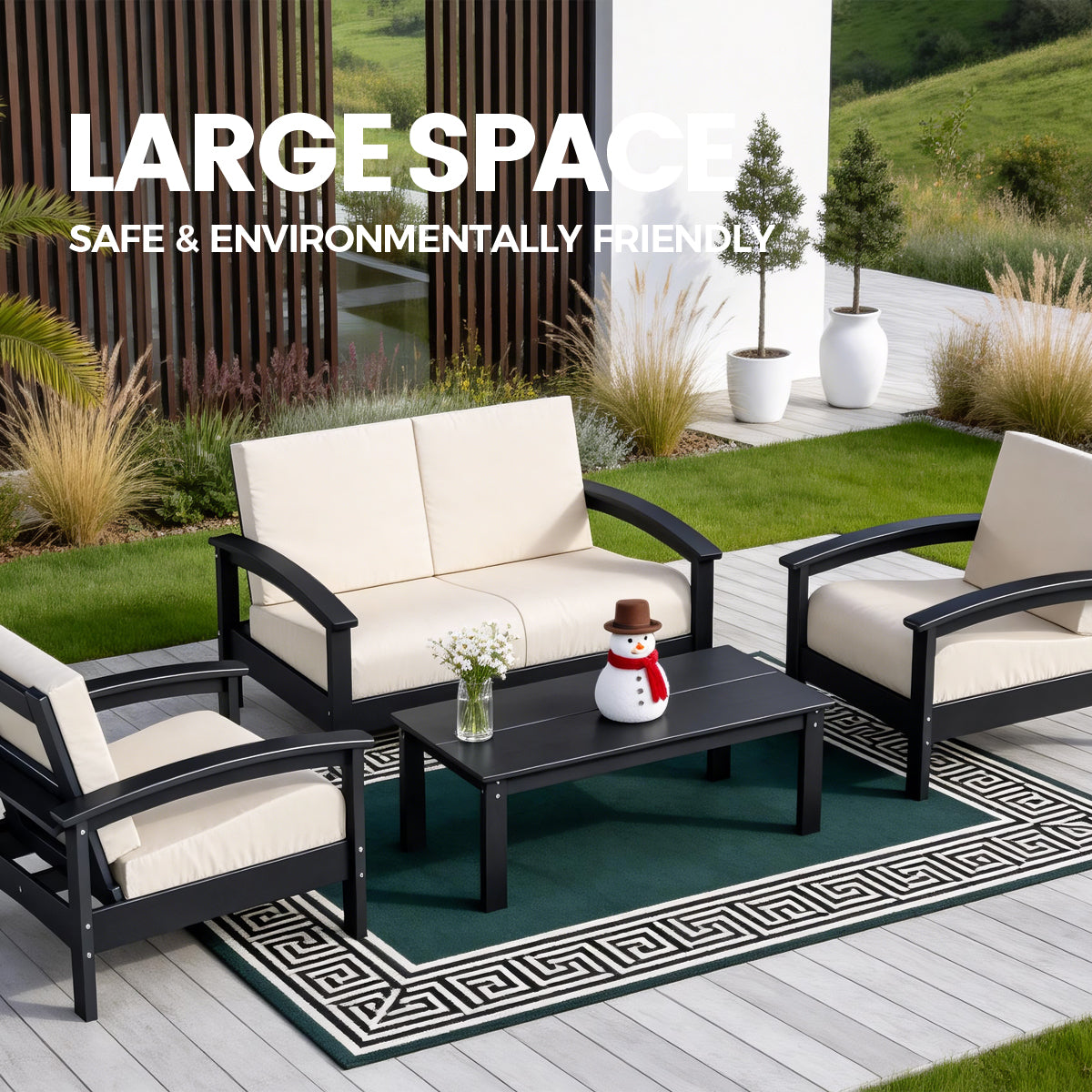 Hdpe All-weather 4-person Sofa Set & Coffee Table – Complete Outdoor Patio Conversation Set Plawdlik Furniture