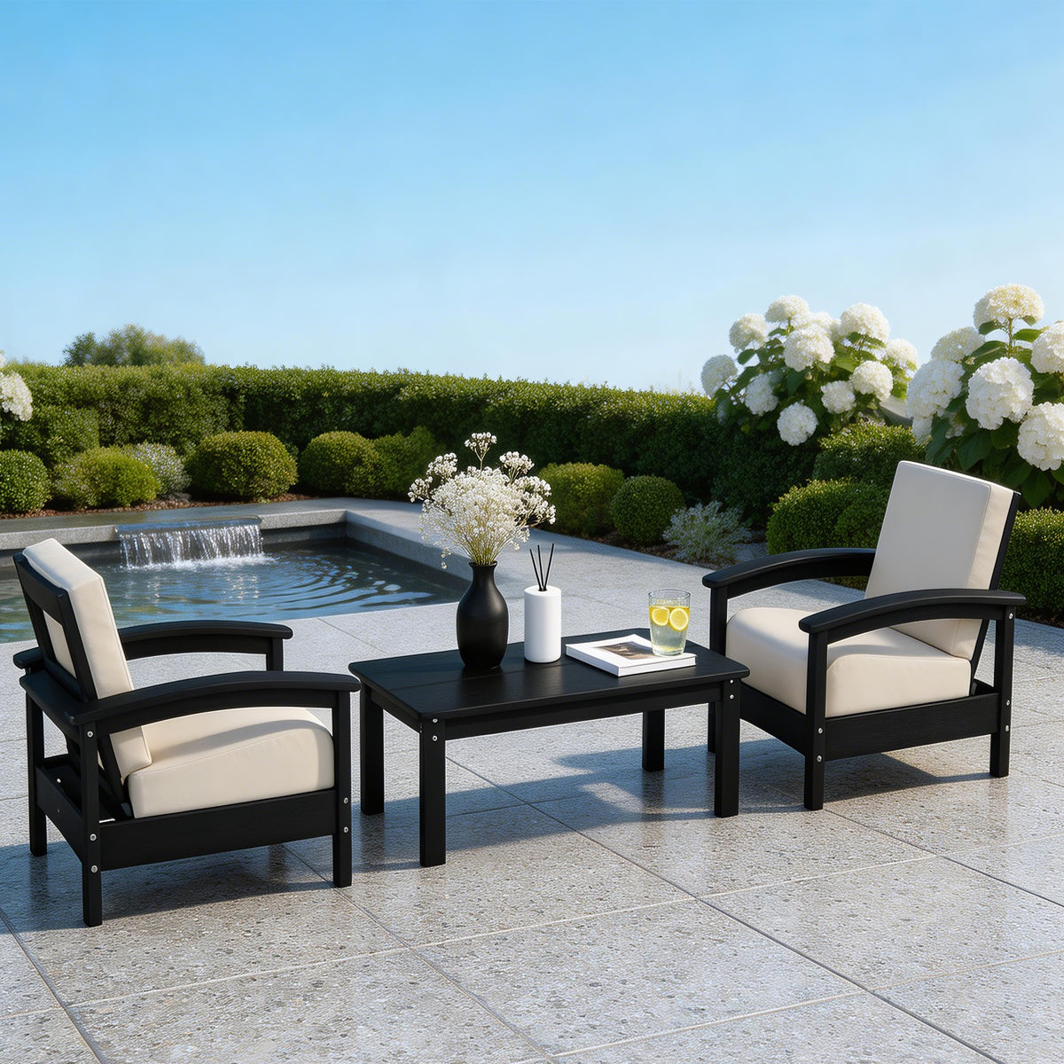 Hdpe All-weather Two Single Sofas & Coffee Table Set – Compact Outdoor Patio Conversation Set Plawdlik Furniture