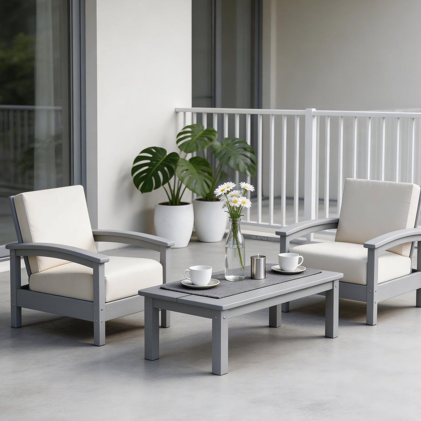 Hdpe All-weather Two Single Sofas & Coffee Table Set – Compact Outdoor Patio Conversation Set Plawdlik Furniture