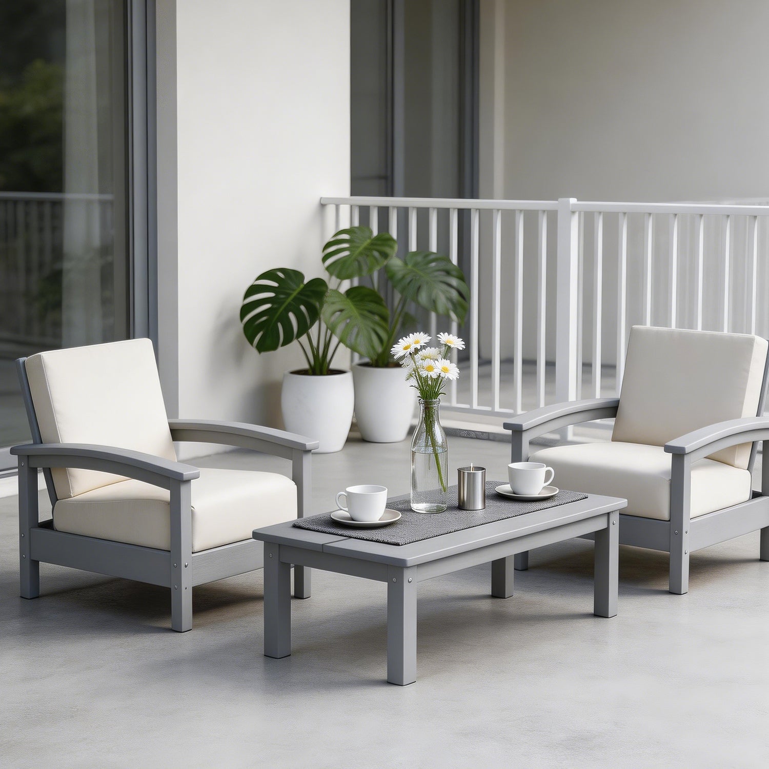 Hdpe All-weather Two Single Sofas & Coffee Table Set – Compact Outdoor Patio Conversation Set Plawdlik Furniture