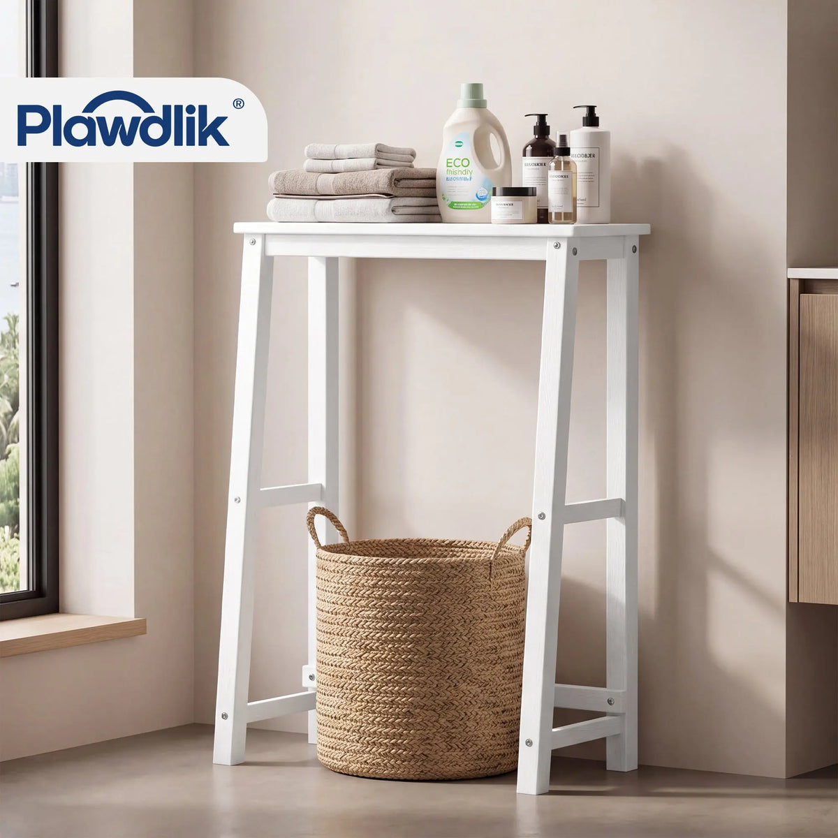 Plawdlik 1-Tier Over The Toilet Storage Shelf, HDPE Bathroom Organizer Rack, White