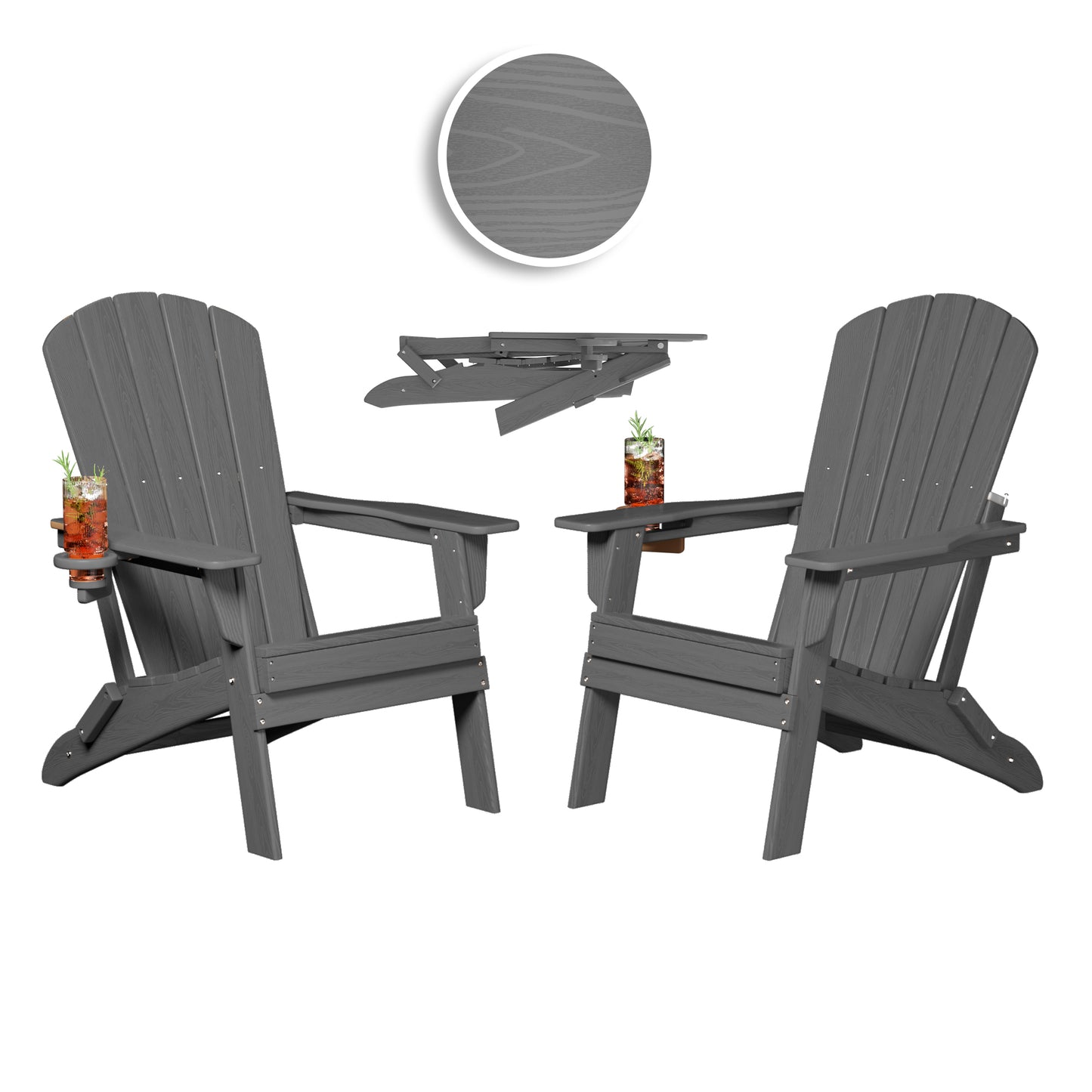 Plawdlik HDPE Folding Adirondack Chair with Cup Holder Shell Back Design Set of 2