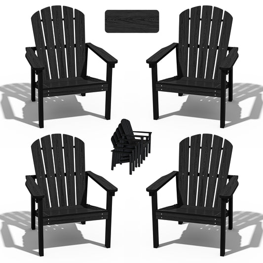 Plawdlik Stackable Adirondack Chair Set of 4 – All-Weather Outdoor Chairs for Patio, Garden, and Lawn
