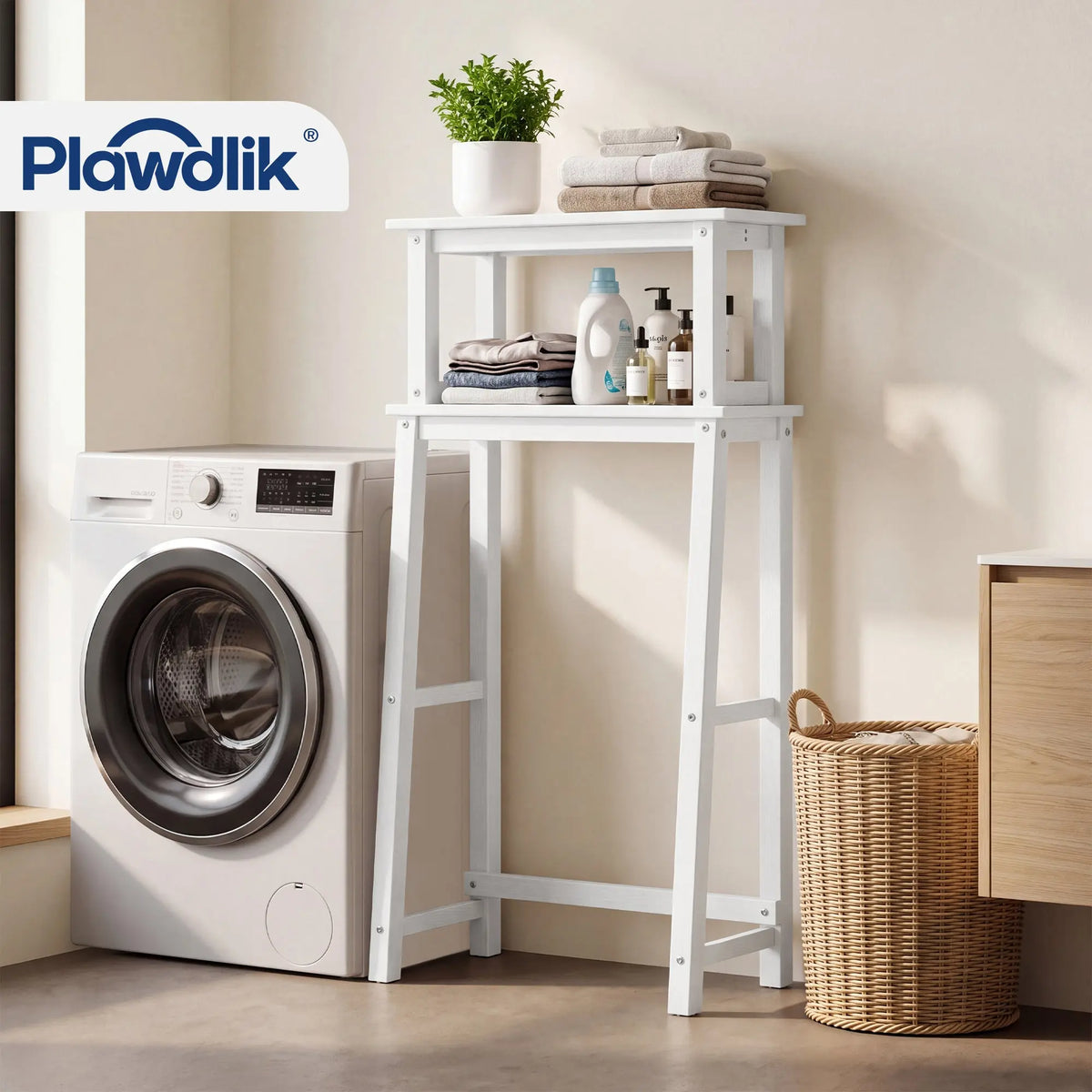 Plawdlik 2-Tier Over The Toilet Storage Shelf, HDPE Bathroom Organizer Rack, White