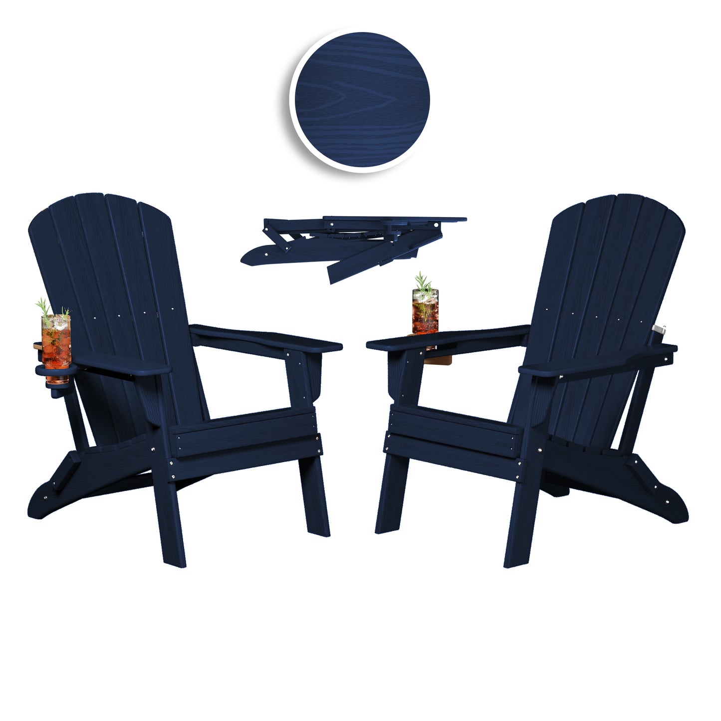 Plawdlik HDPE Folding Adirondack Chair with Cup Holder Shell Back Design Set of 2