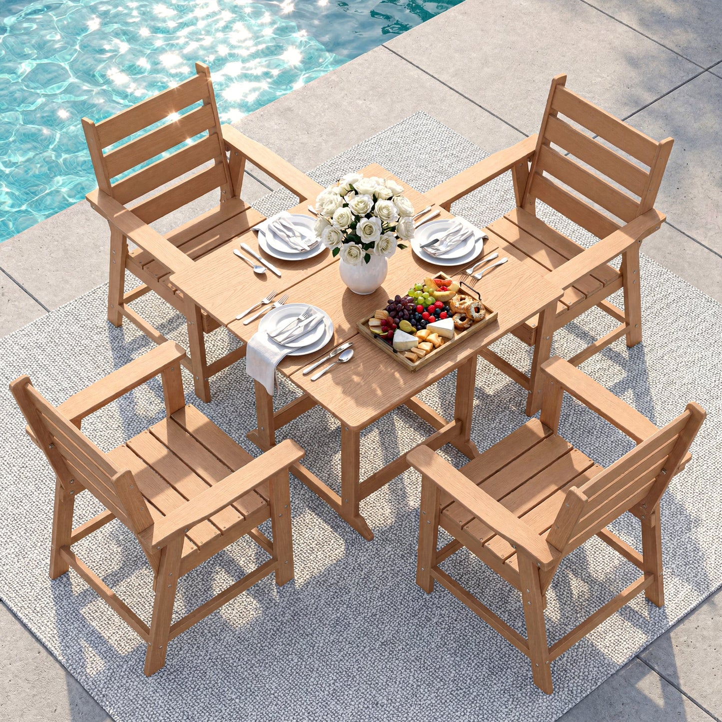 5 Piece HDPE Patio Dining Set, All-Weather Square Table and 4 Ergonomic Chairs Plawdlik Furniture