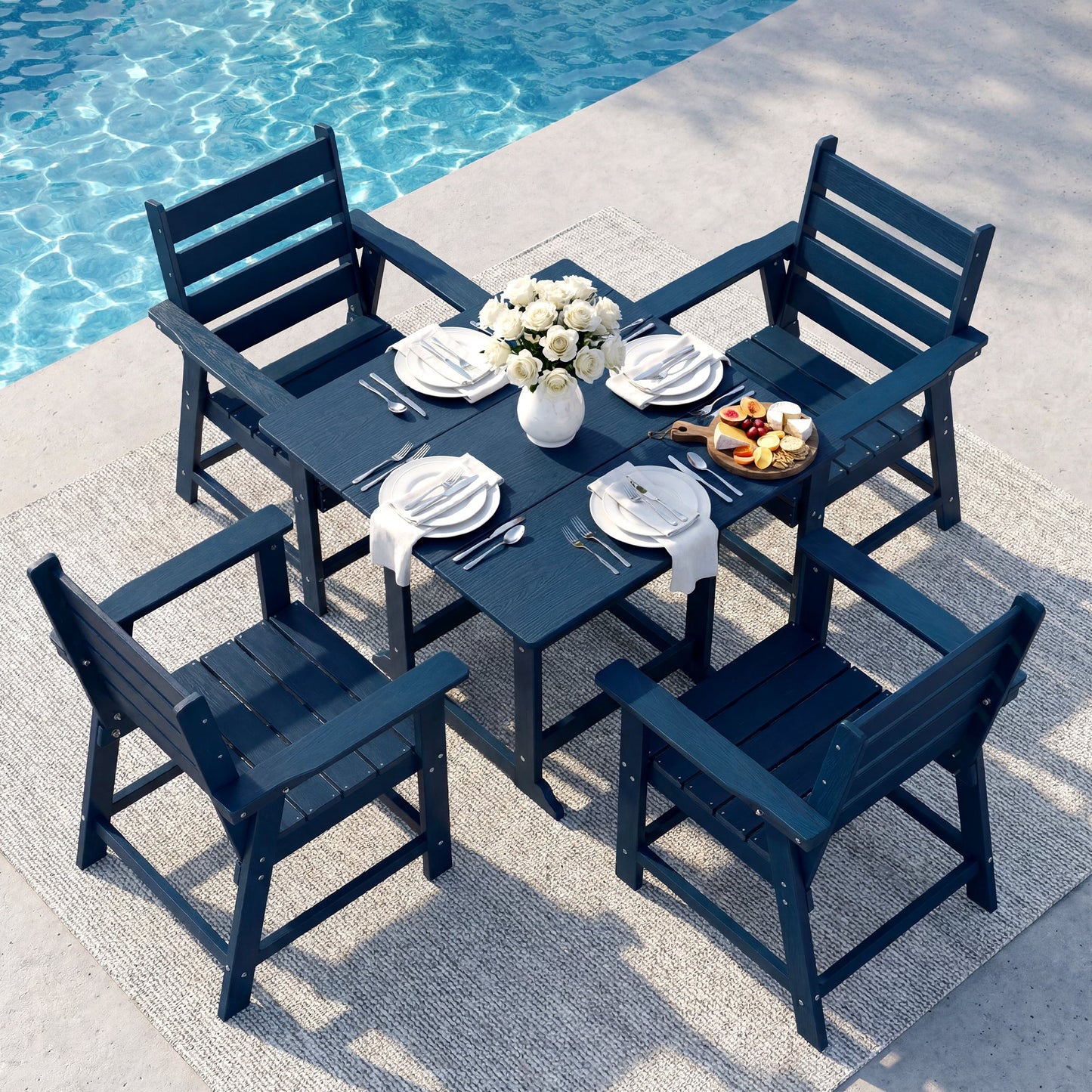 5 Piece HDPE Patio Dining Set, All-Weather Square Table and 4 Ergonomic Chairs Plawdlik Furniture