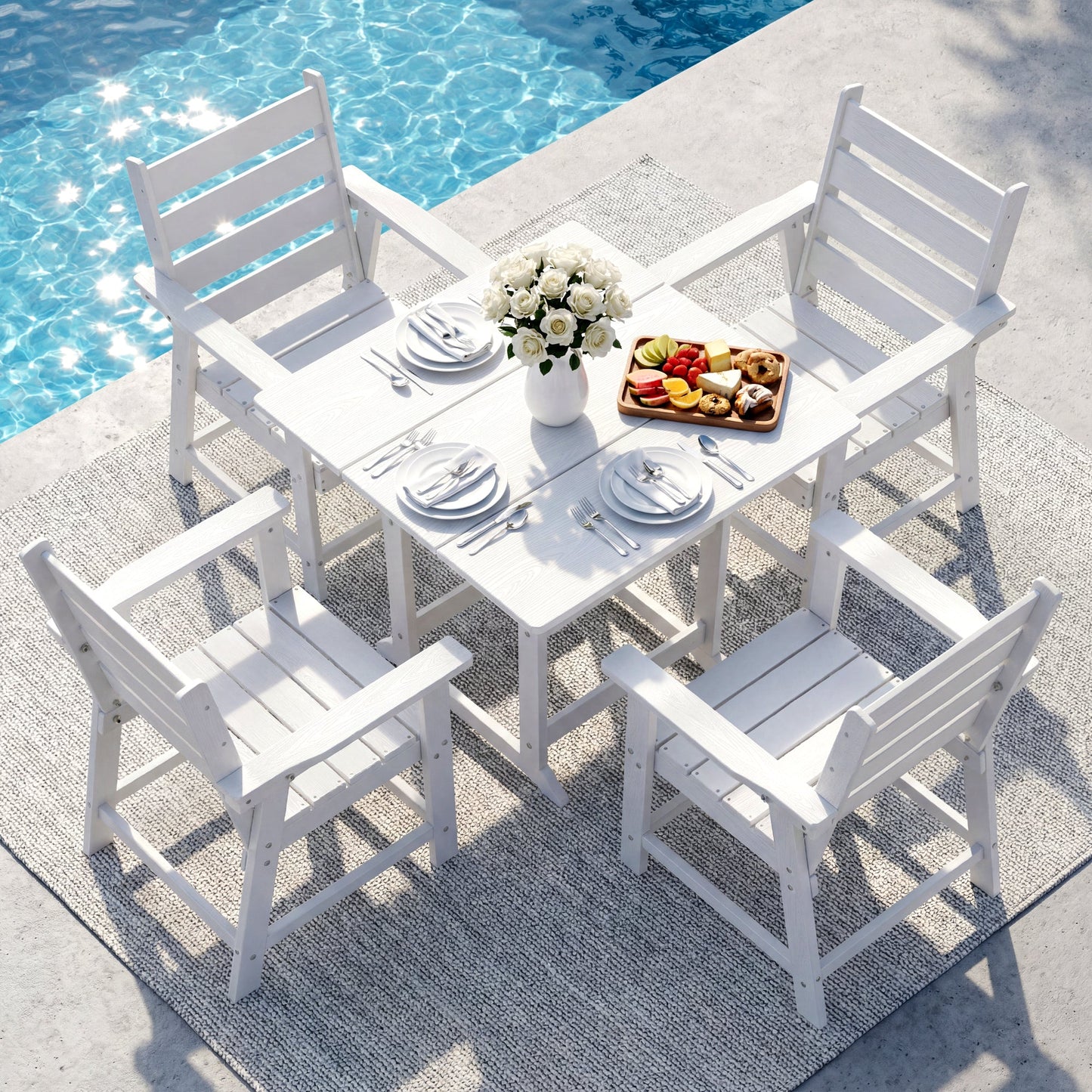 5 Piece HDPE Patio Dining Set, All-Weather Square Table and 4 Ergonomic Chairs Plawdlik Furniture