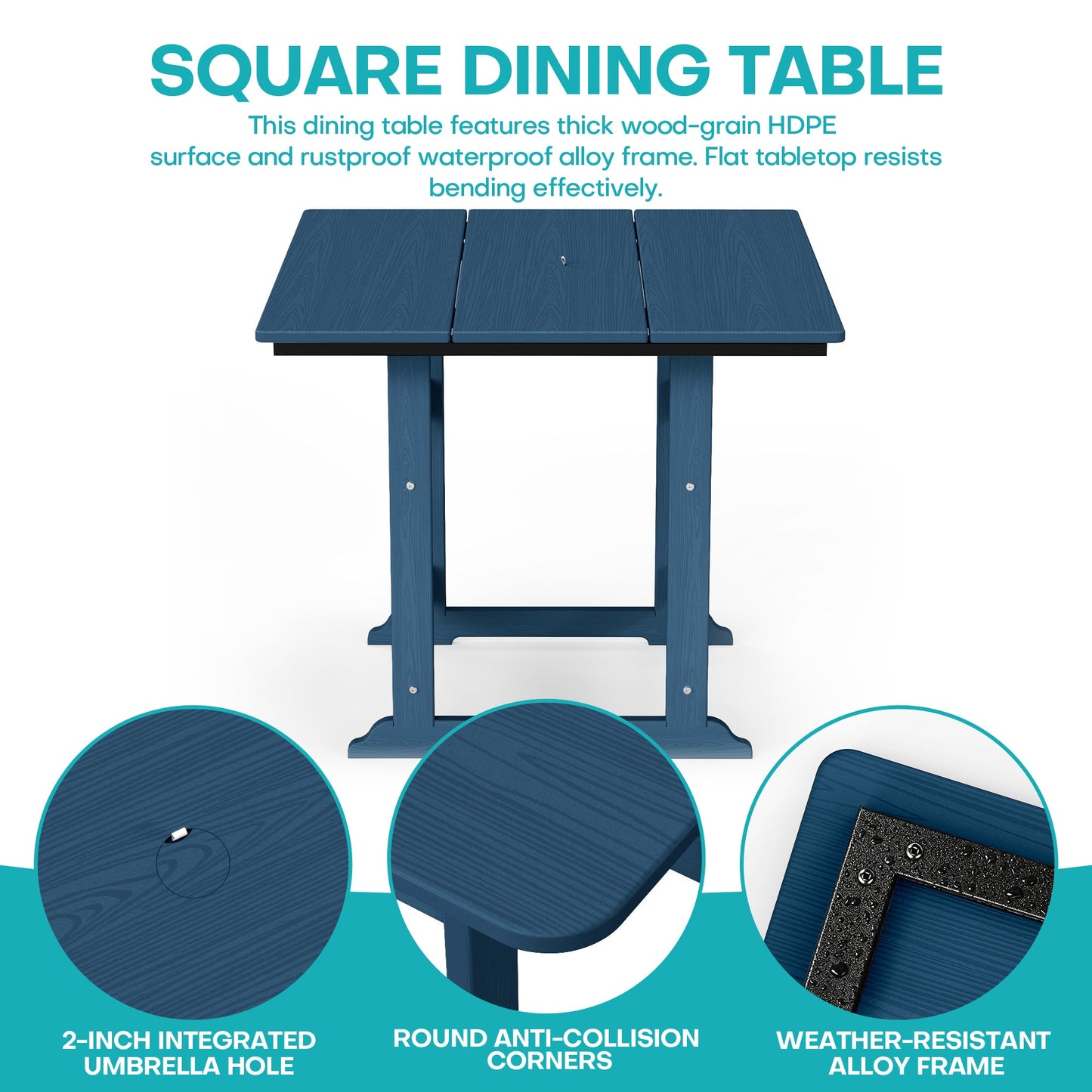 5 Piece HDPE Patio Dining Set, All-Weather Square Table and 4 Ergonomic Chairs Plawdlik Furniture