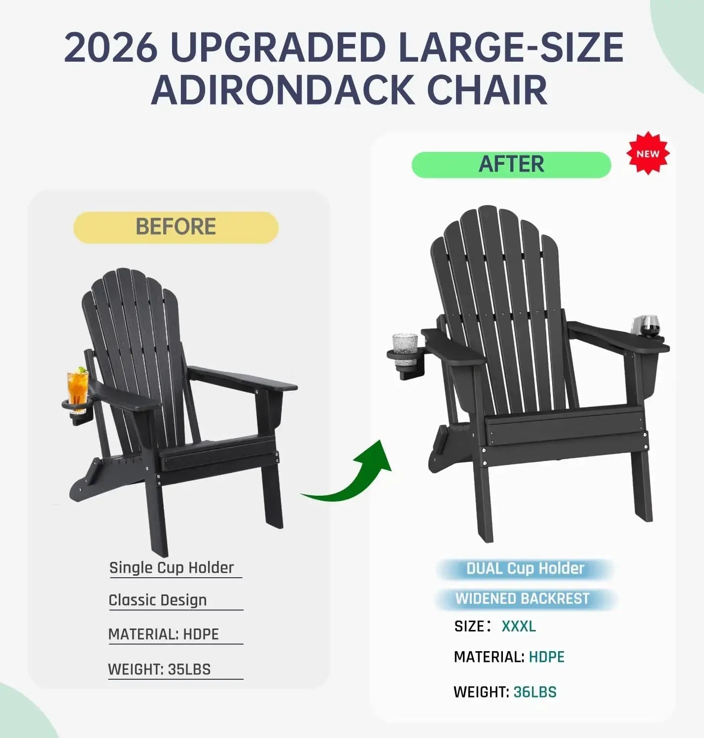 Durable Folding Adirondack Chair Set of 2 - Plawdlik