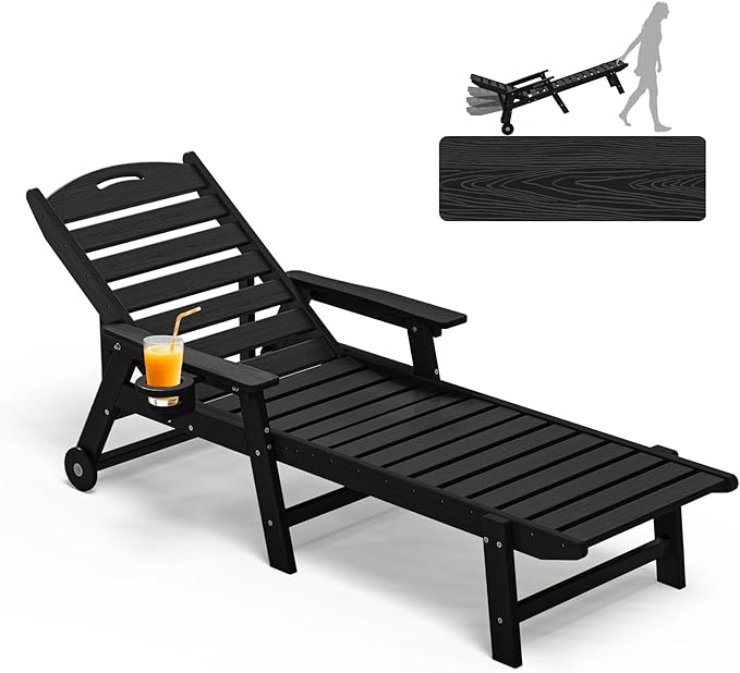 Oversized Adirondack Lounge Chair with Wheels & Cup Holder – 5-Position Recliner