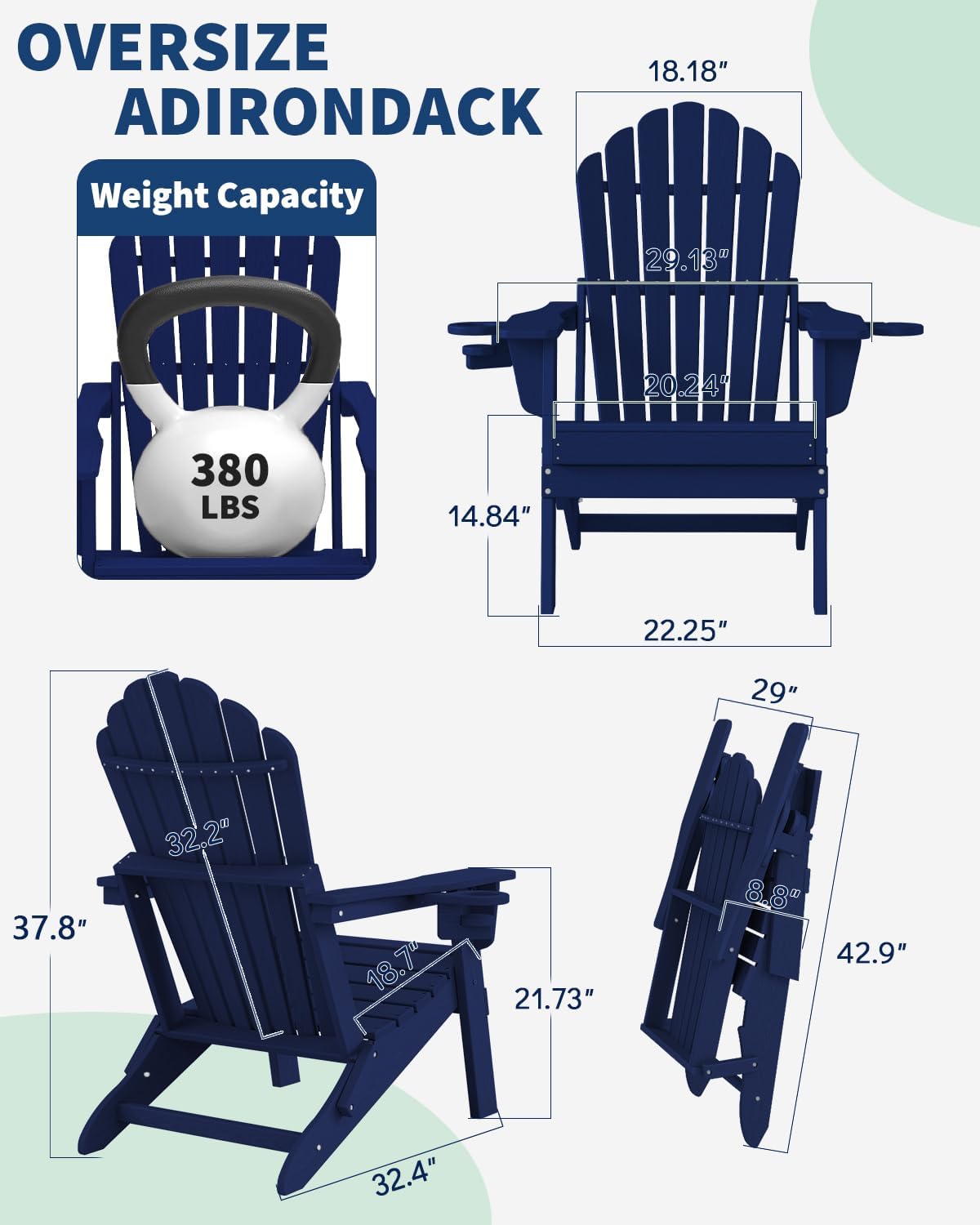Plawdlik Oversized Folding Adirondack Chair with Dual Cup Holders Plastic Outdoor Plawdlik Furniture