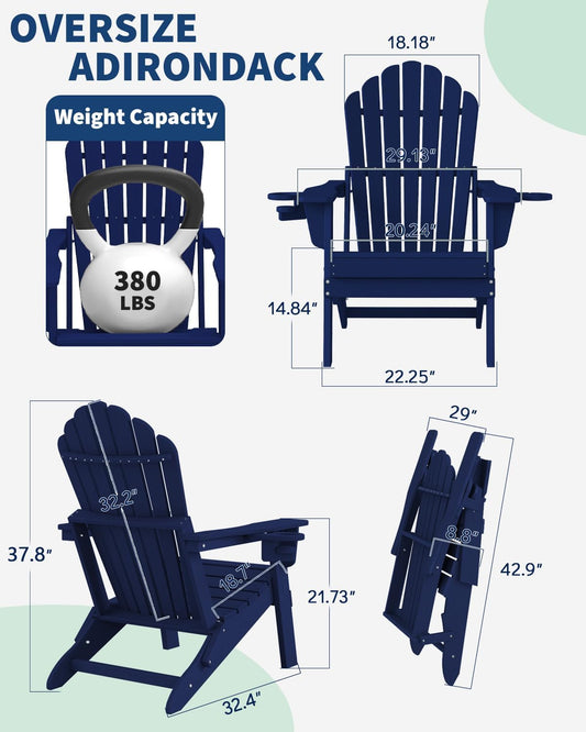 Plawdlik Oversized Folding Adirondack Chair with Dual Cup Holders Plastic Outdoor Plawdlik Furniture