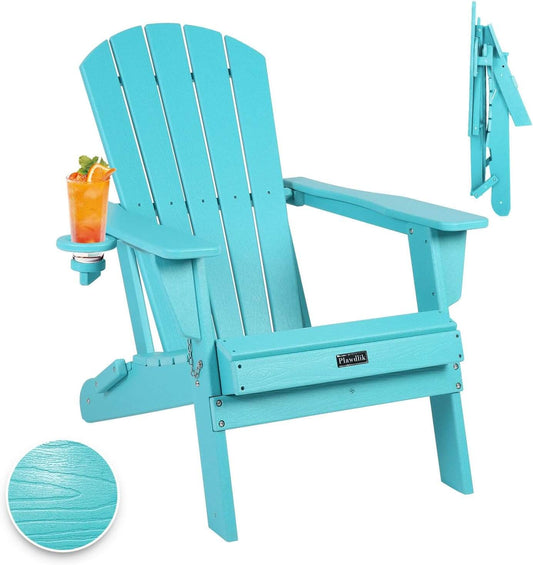 Plawdlik Folding Adirondack Chairs Wood Texture with Cup Holder