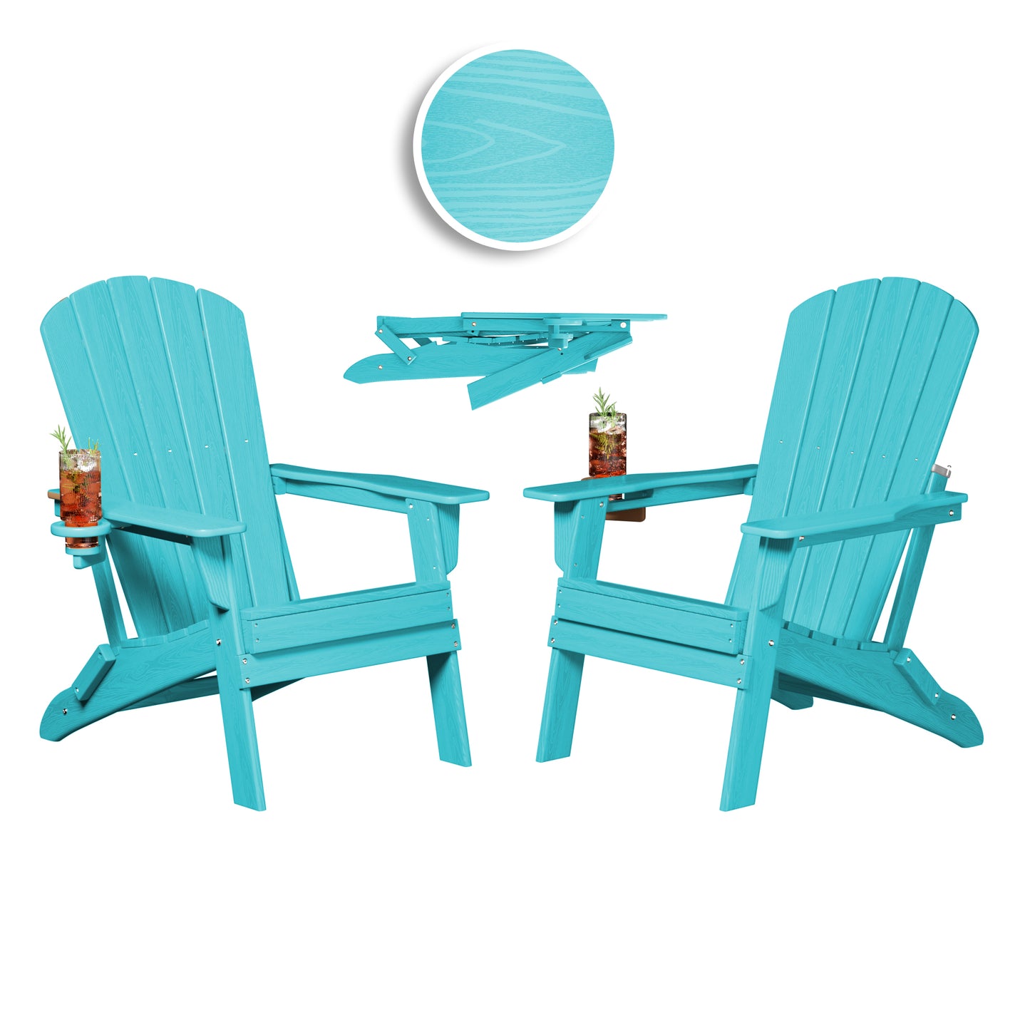 Plawdlik HDPE Folding Adirondack Chair with Cup Holder Shell Back Design Set of 2