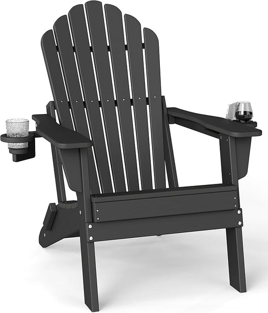 Plawdlik Oversized Folding Adirondack Chair with Dual Cup Holders Plastic Outdoor Plawdlik Furniture