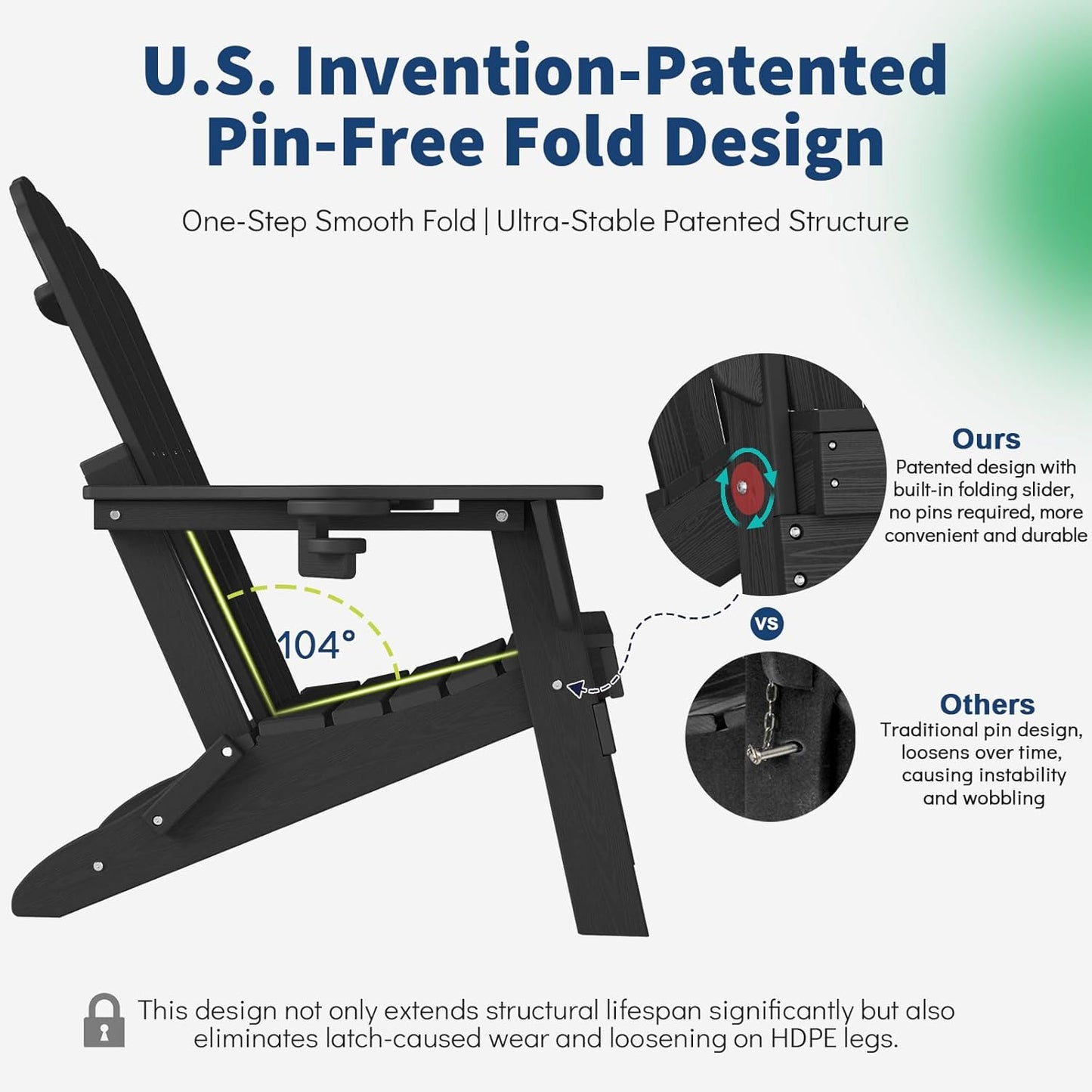 Plawdlik Oversized Folding Adirondack Chair with Dual Cup Holders Plastic Outdoor Plawdlik Furniture