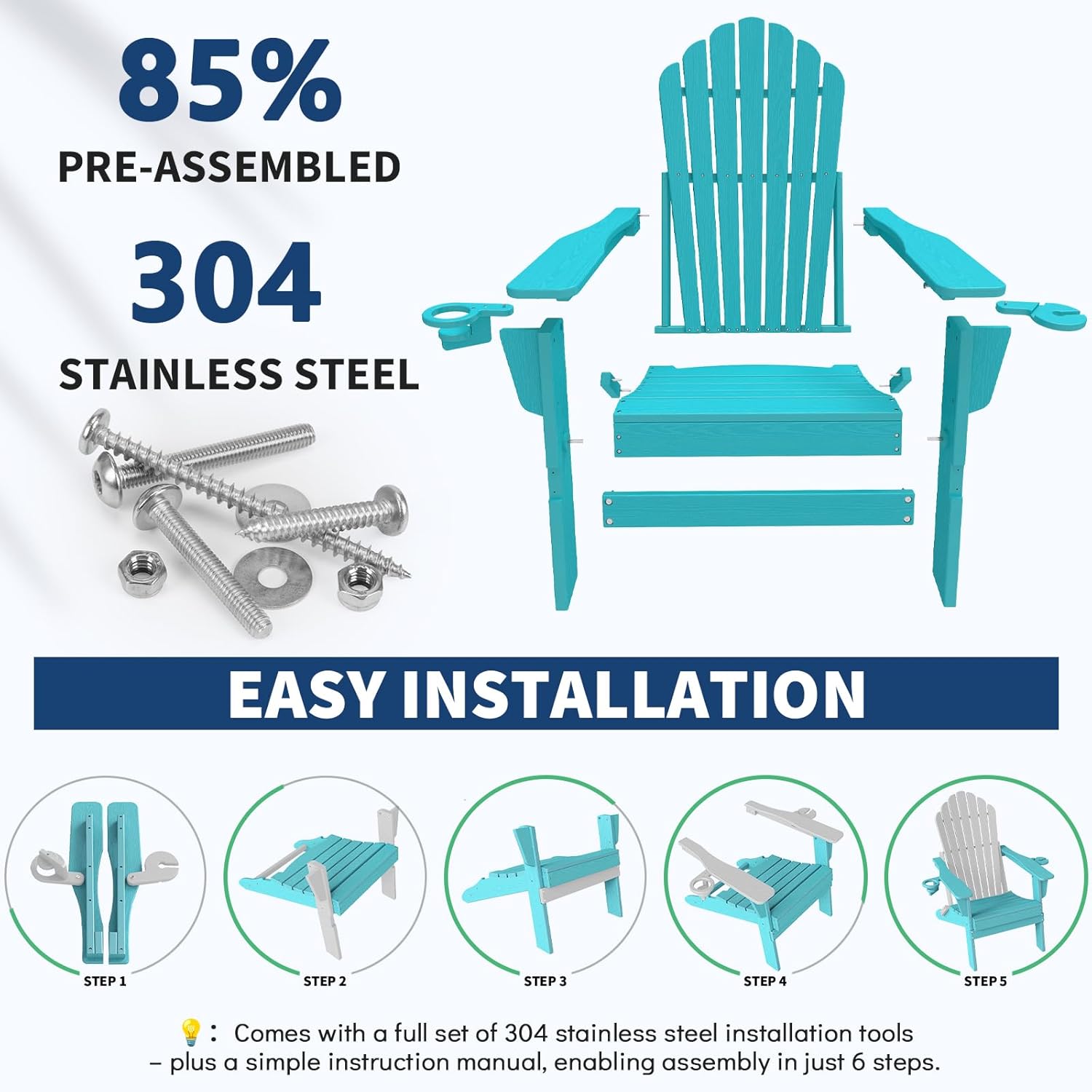 Plawdlik Oversized Folding Adirondack Chair with Dual Cup Holders Plastic Outdoor Plawdlik Furniture