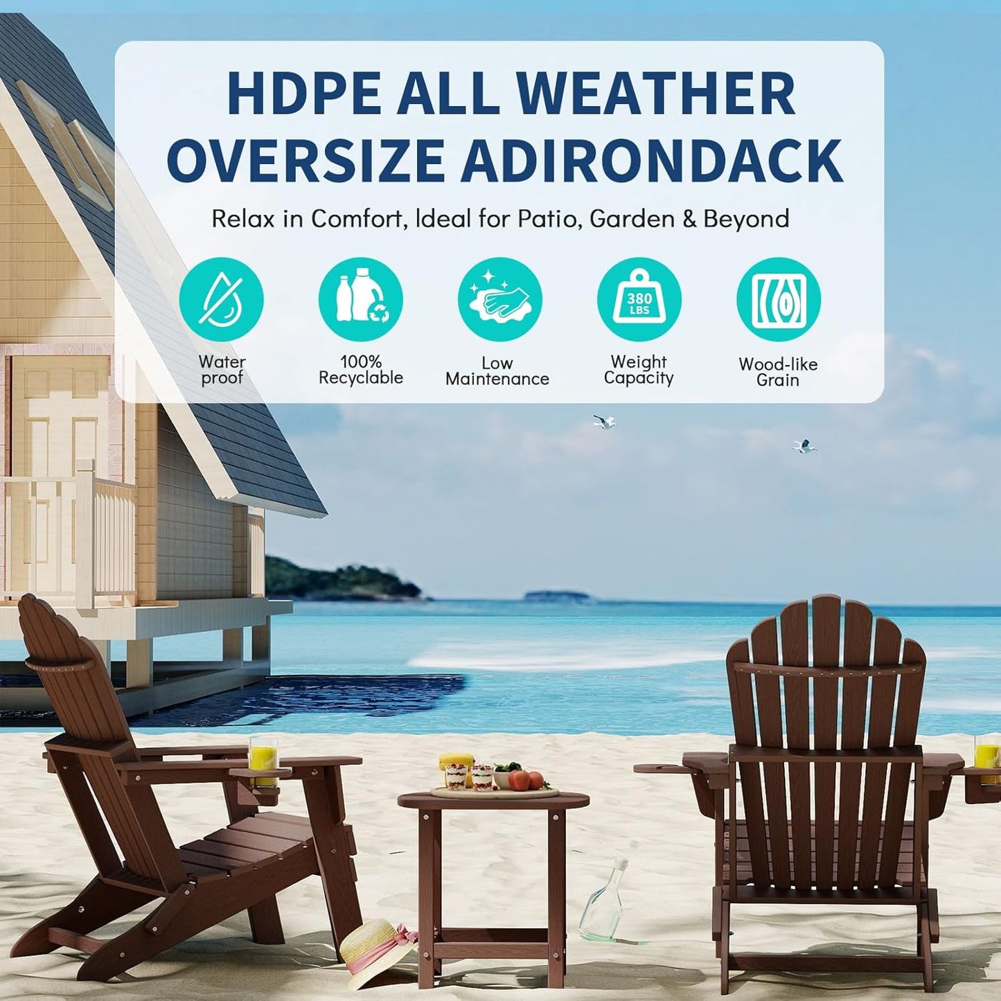 Plawdlik Oversized Folding Adirondack Chair with Dual Cup Holders Plastic Outdoor Plawdlik Furniture