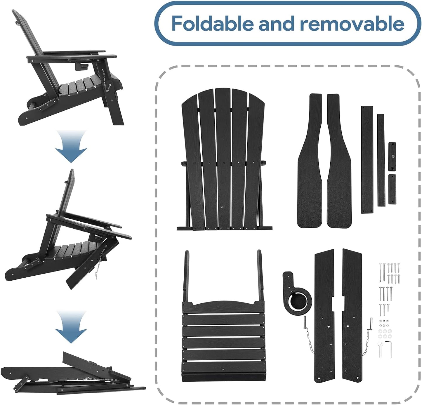 Plawdlik HDPE Folding Adirondack Chair with Cup Holder