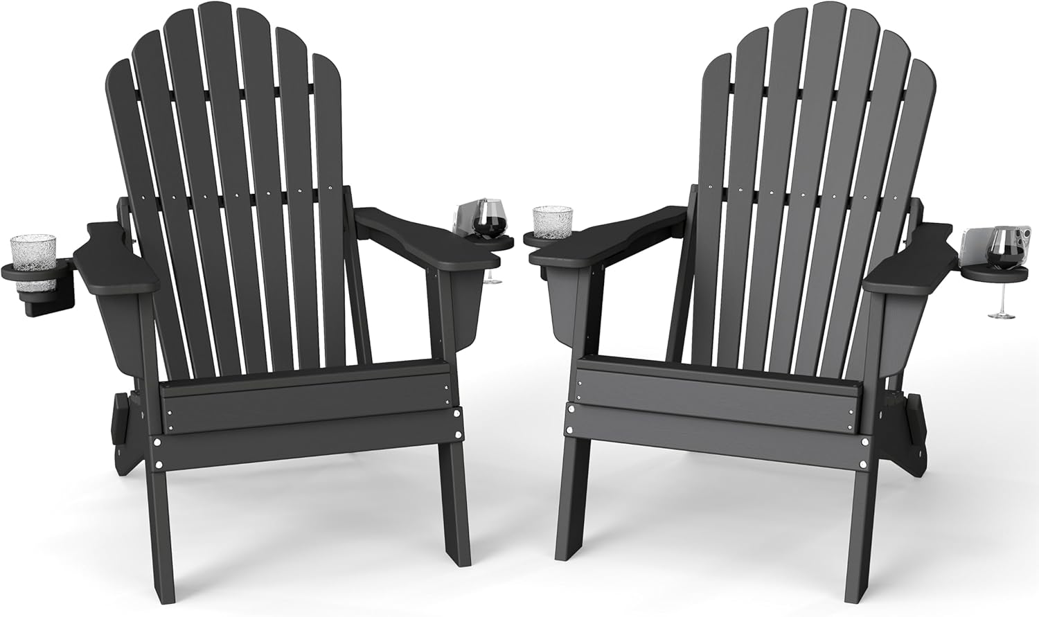Plawdlik Folding Adirondack Chair Set of 2 with Dual Cup Holders, SGS Tested Heavy-Duty All-Weather HDPE Outdoor Patio Chairs, Widened Comfortable Seating, Wood-Grain Texture Plawdlik Furniture