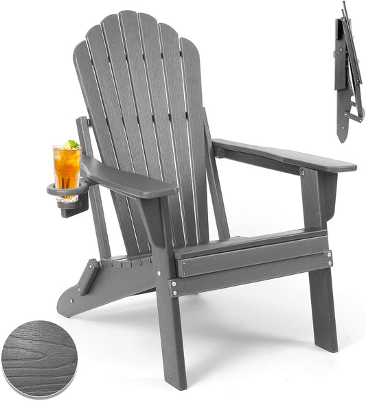 Plawdlik 7 Slatted Backrest Folding Adirondack Chair with Cup Holder