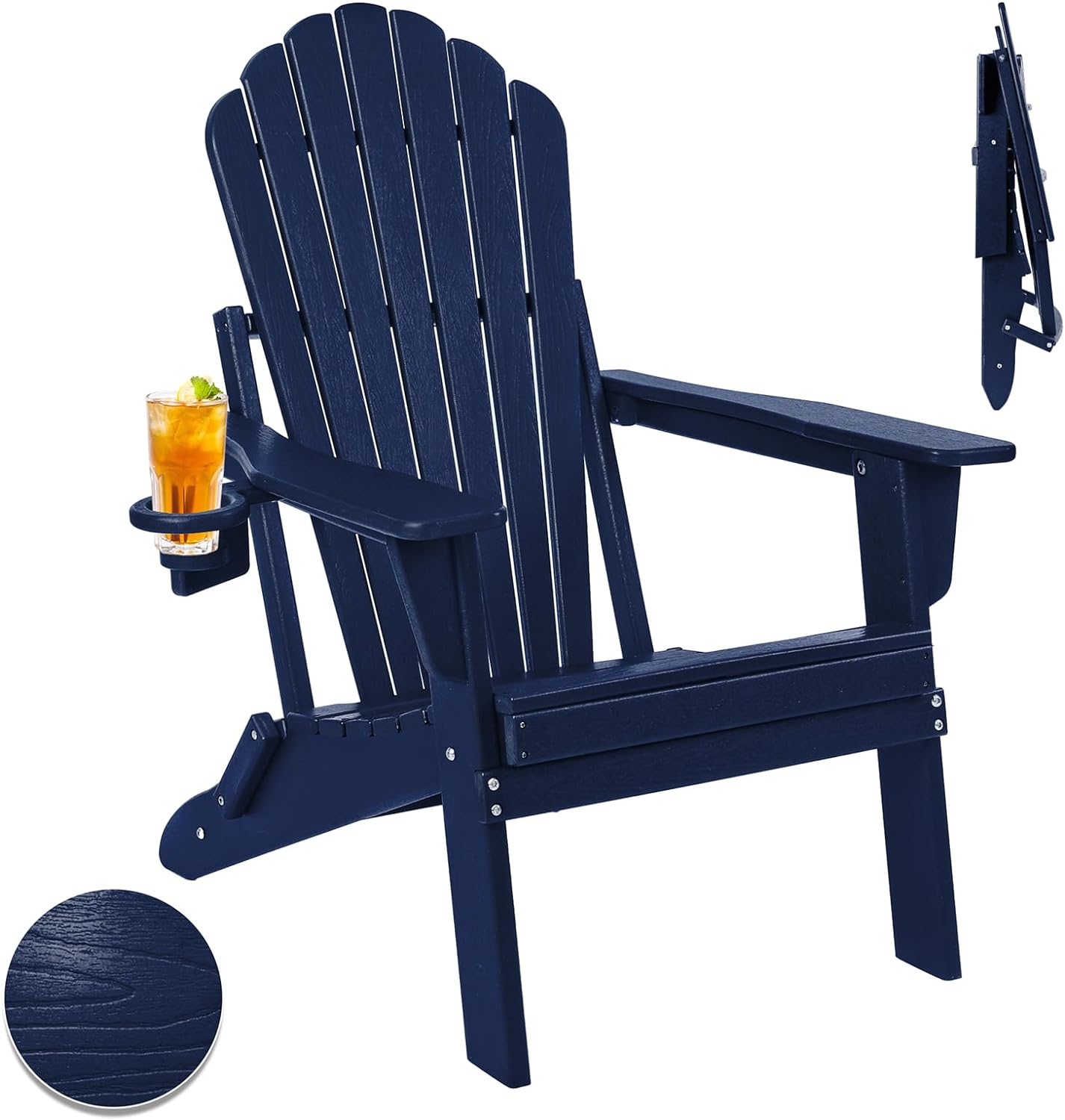 Plawdlik 7 Slatted Backrest Folding Adirondack Chair with Cup Holder