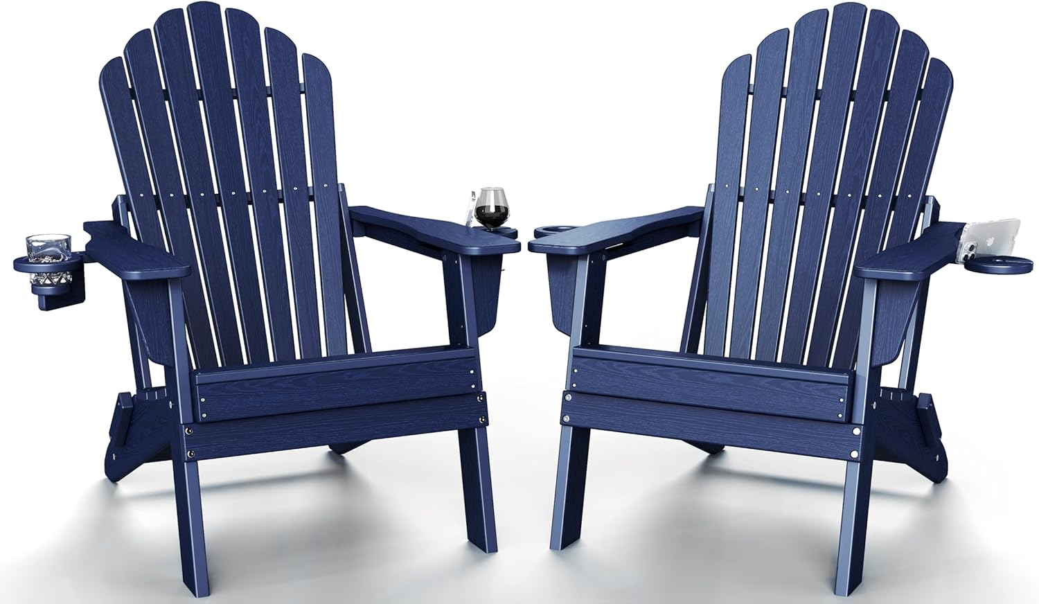 Plawdlik Folding Adirondack Chair Set of 2 with Dual Cup Holders, SGS Tested Heavy-Duty All-Weather HDPE Outdoor Patio Chairs, Widened Comfortable Seating, Wood-Grain Texture Plawdlik Furniture