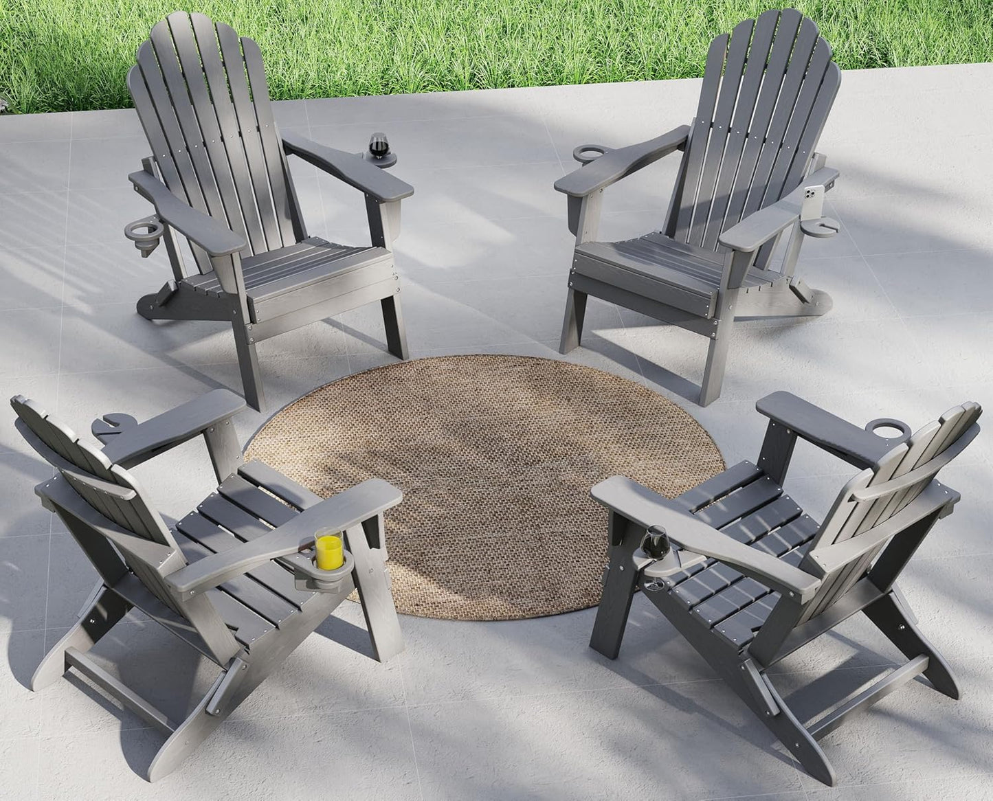 Plawdlik Folding Adirondack Chair Set of 4 – Dual Cup Holders, Widened Heavy-Duty All-Weather HDPE, SGS Tested, Wood-Grain Outdoor Patio Chairs Plawdlik Furniture